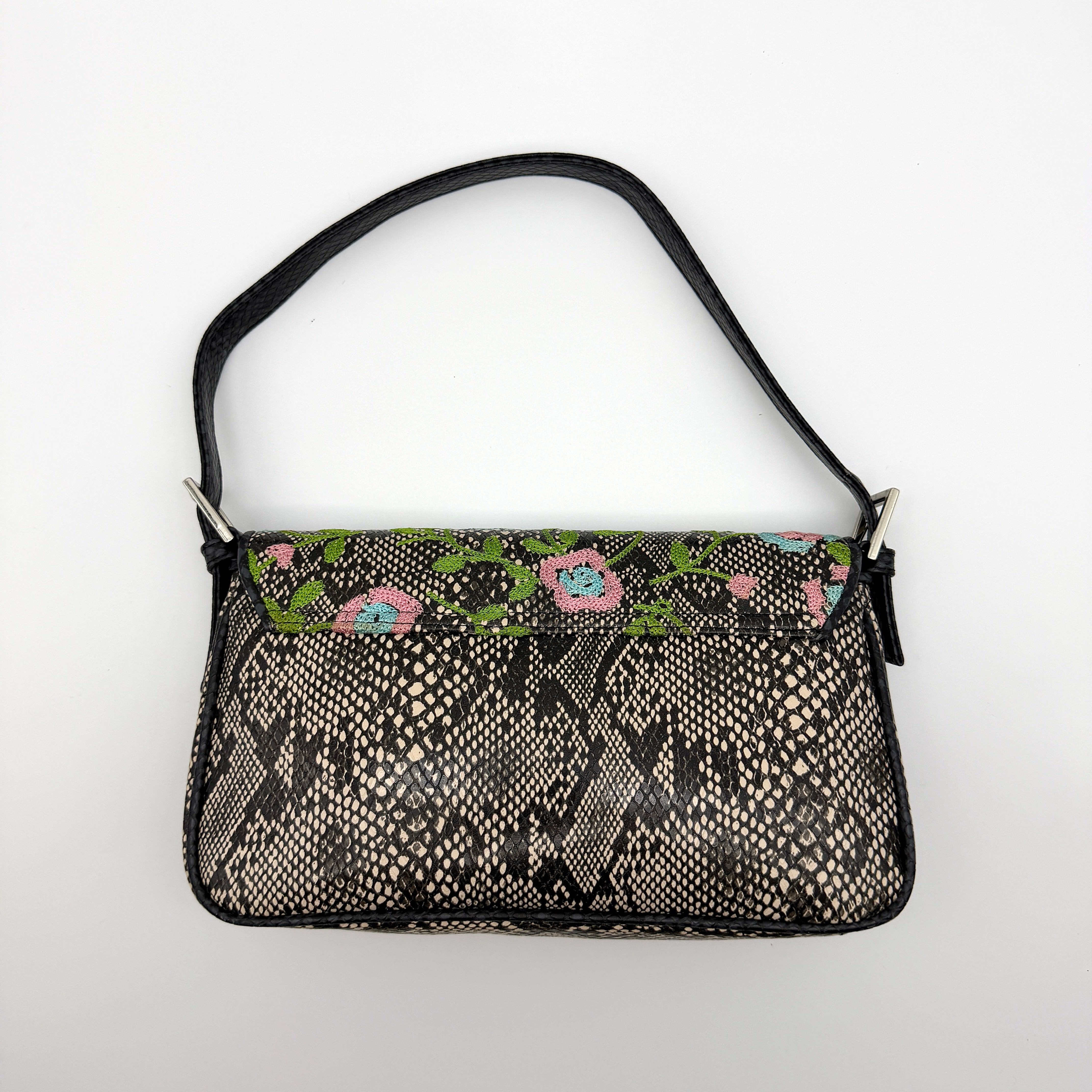 Guess Y2K Floral Embroidered Snakeprint Baguette Bag Multicolor