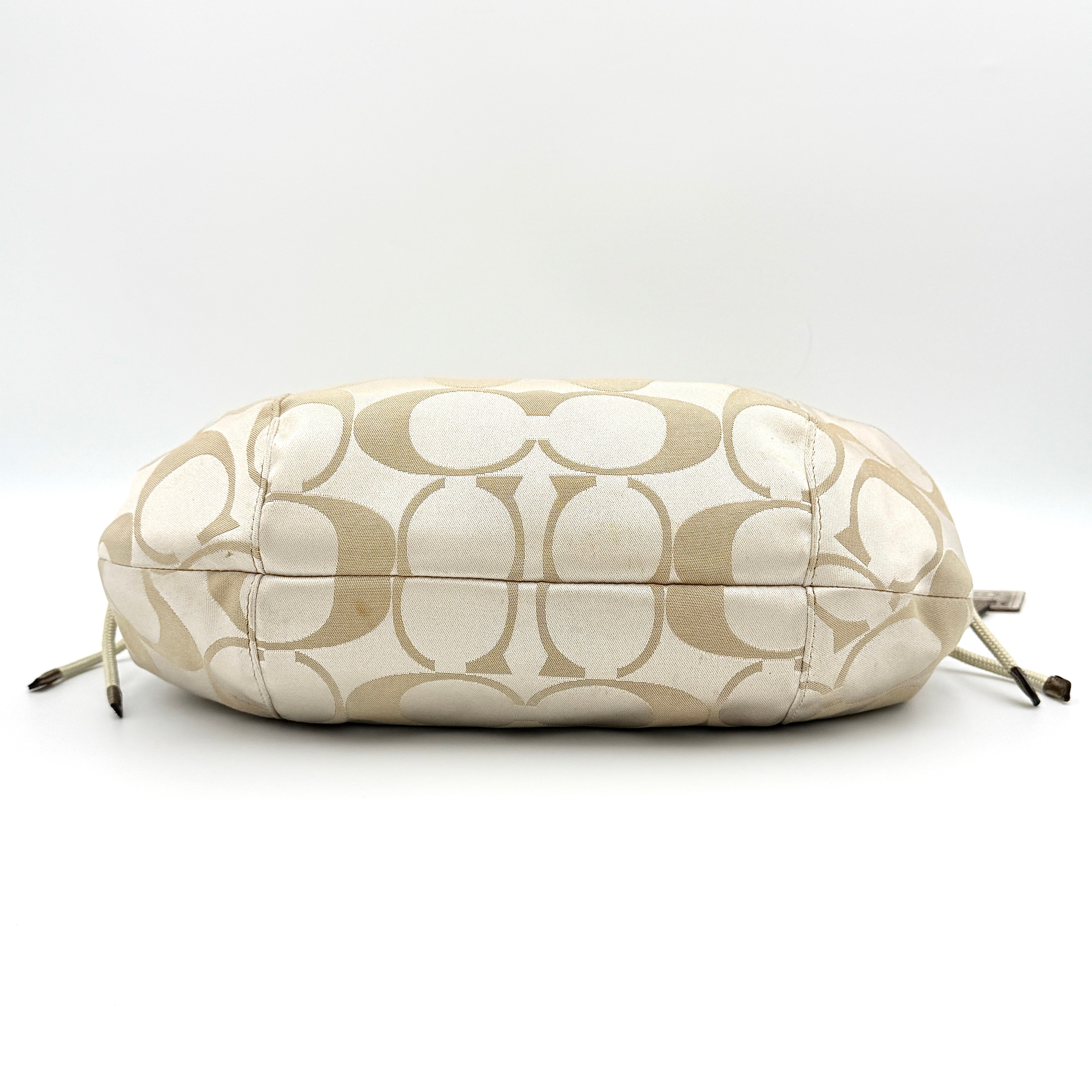 Coach 2Way Signature Poppy Sateen Hobo Shoulder Bag Beige/Gold