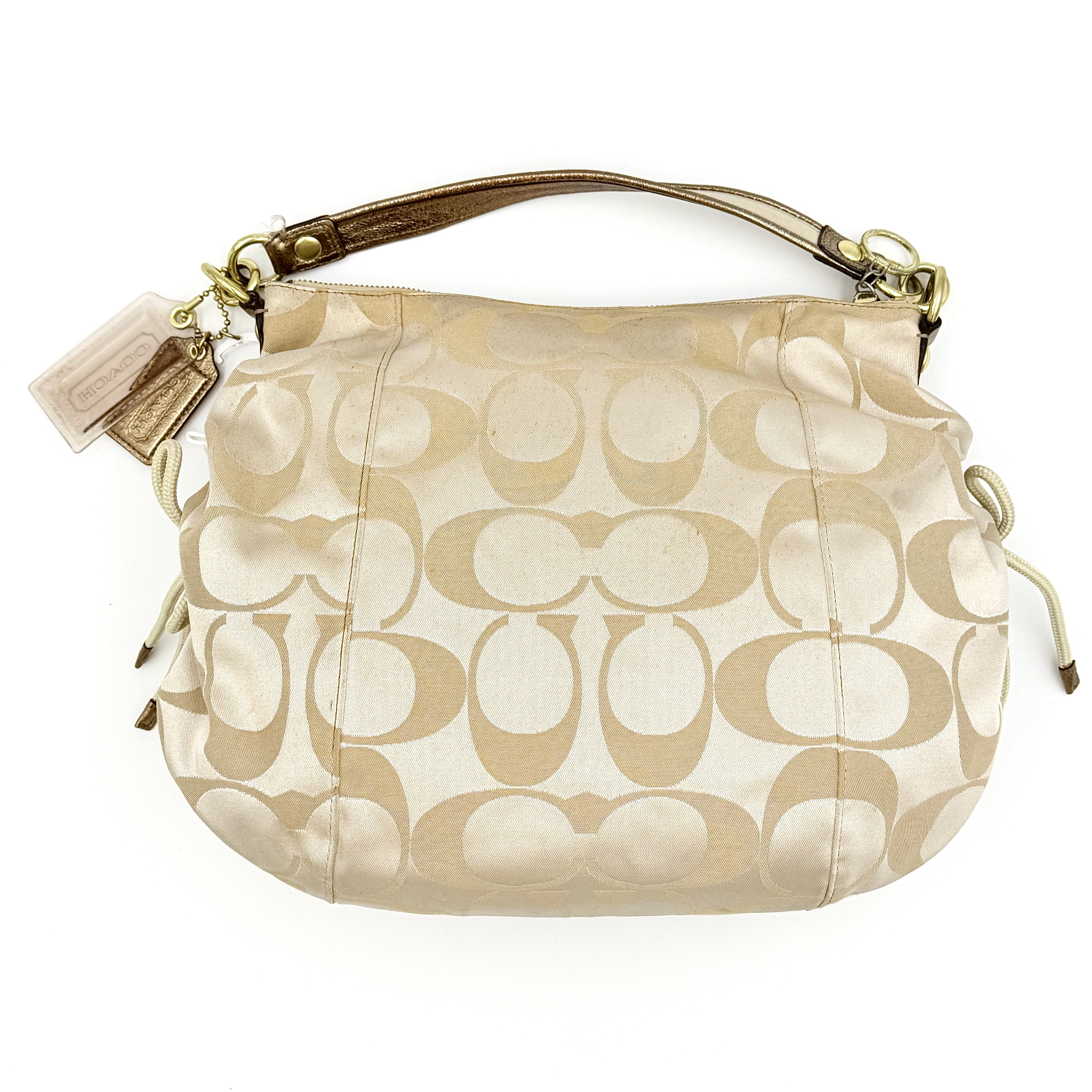 Coach 2Way Signature Poppy Sateen Hobo Shoulder Bag Beige/Gold