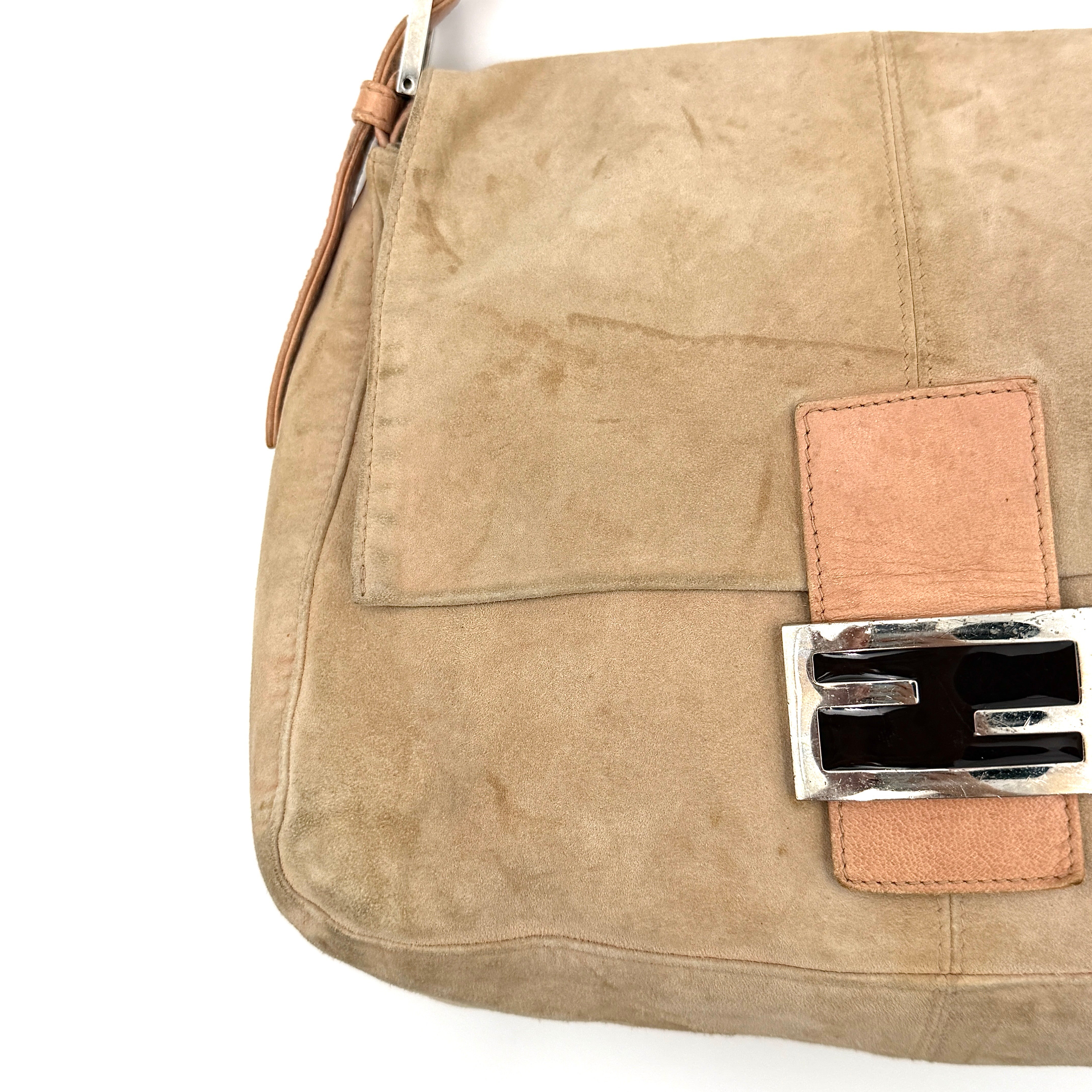 Fendi Mamma Baguette Suede Nude
