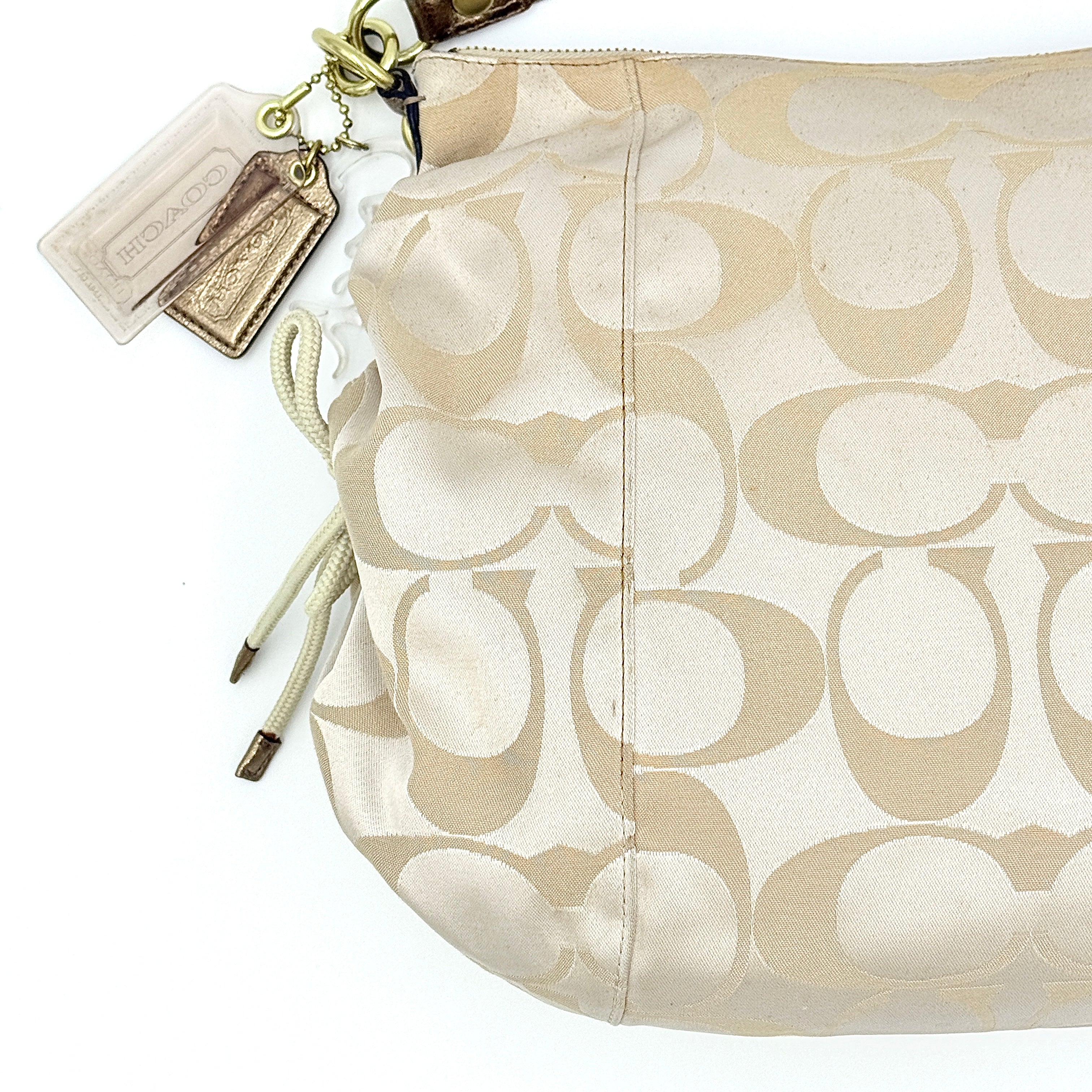 Coach 2Way Signature Poppy Sateen Hobo Shoulder Bag Beige/Gold