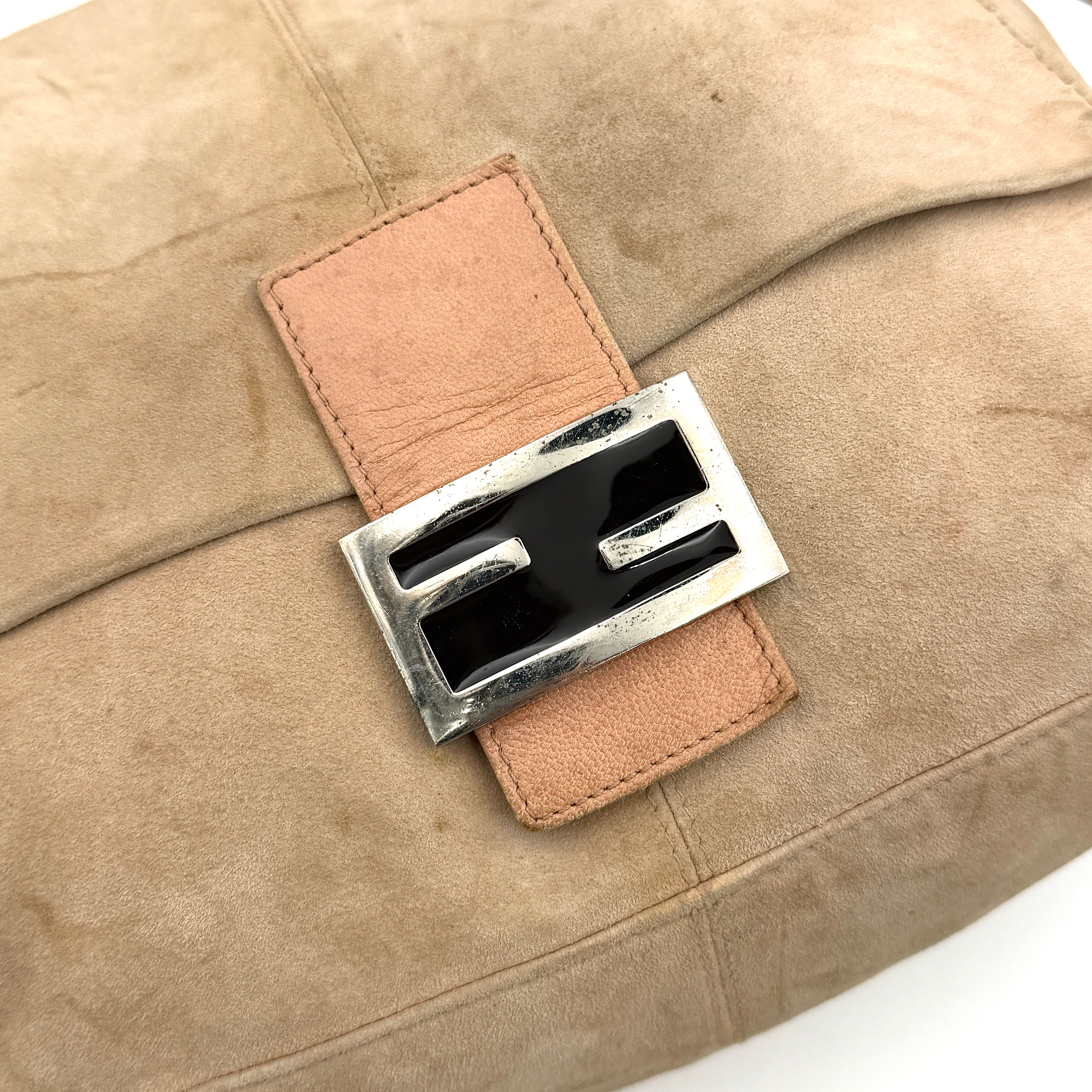 Fendi Mamma Baguette Suede Nude