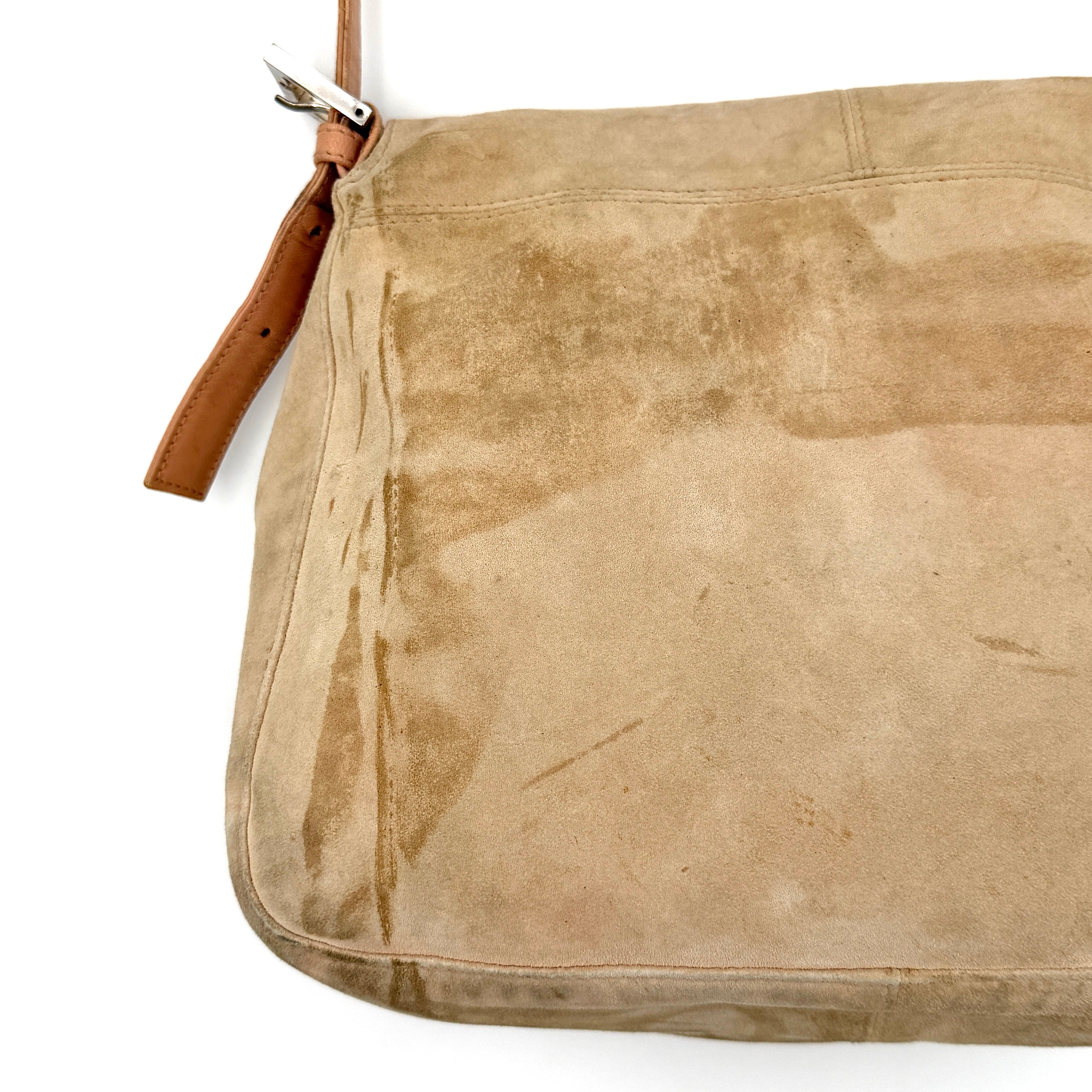 Fendi Mamma Baguette Suede Nude