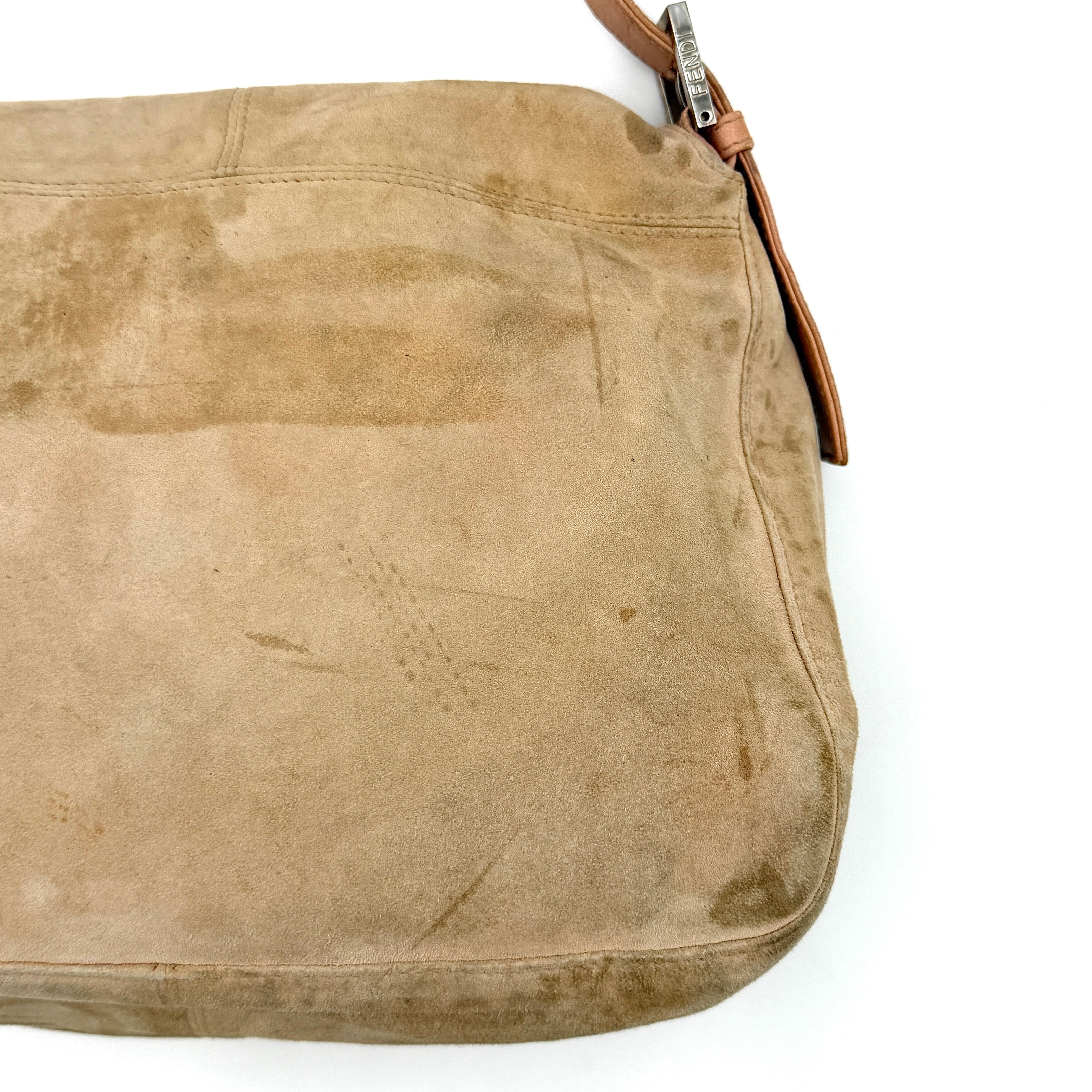 Fendi Mamma Baguette Suede Nude
