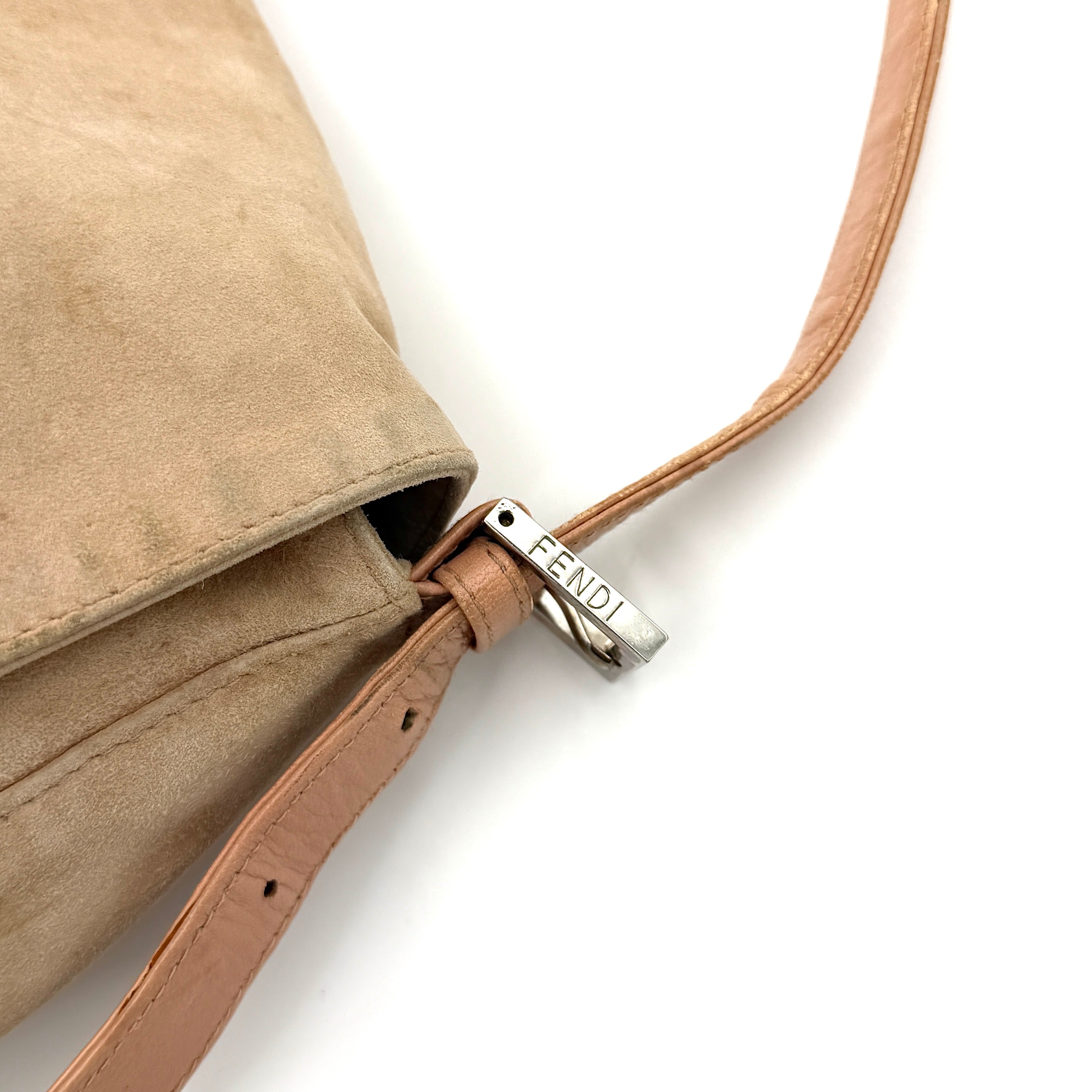 Fendi Mamma Baguette Suede Nude