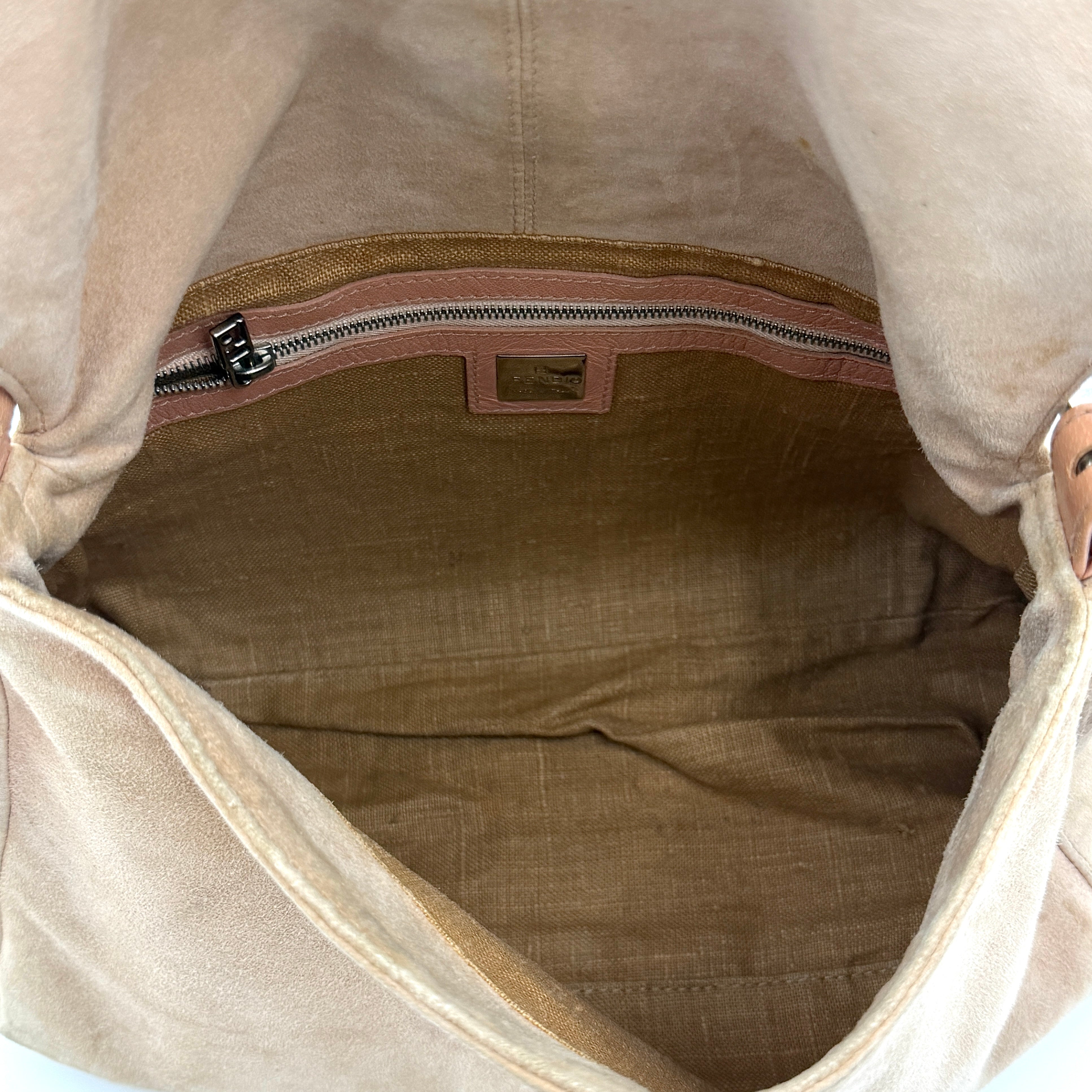 Fendi Mamma Baguette Suede Nude