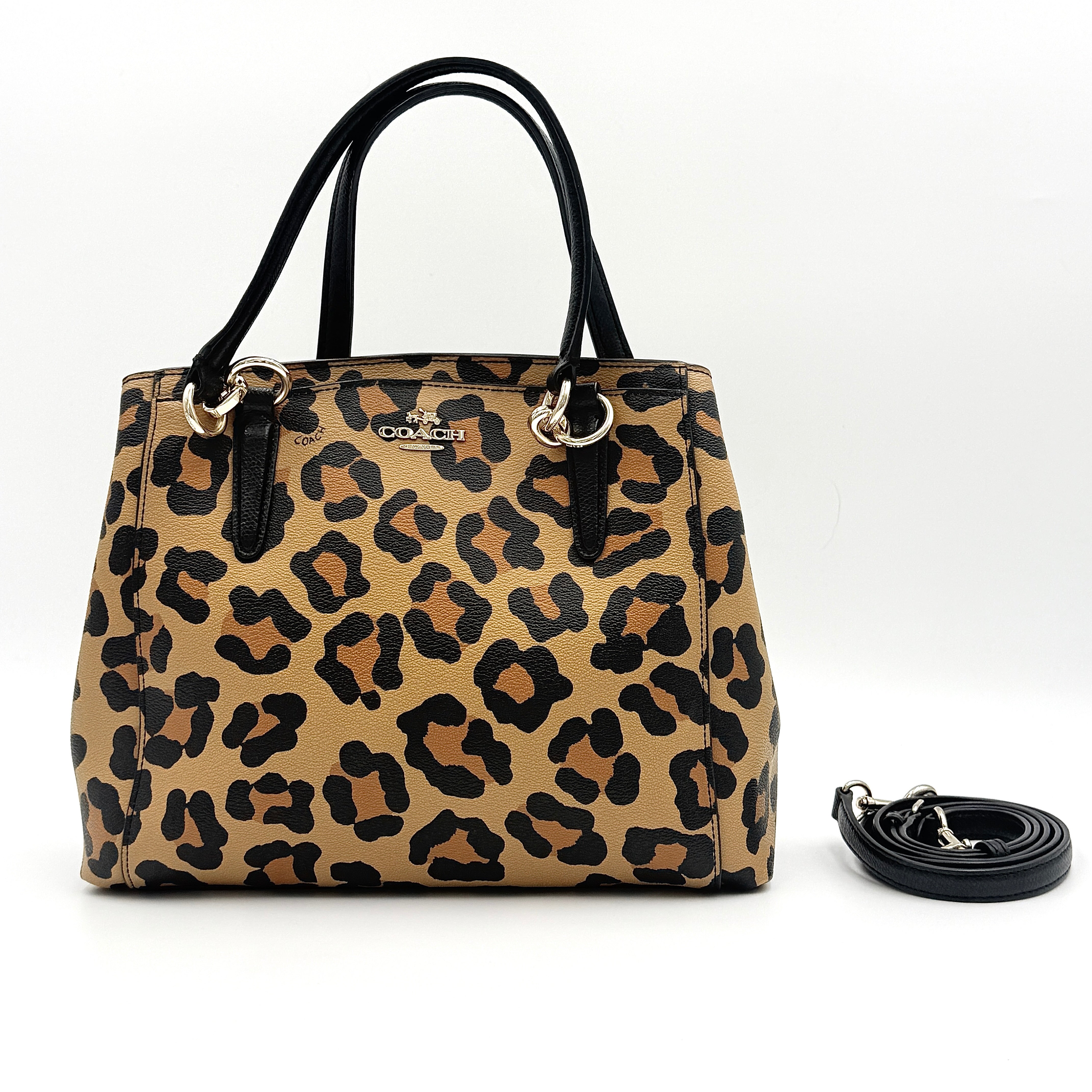 Coach 2Way Signature Leopard Christie Carryall Shoulder Bag Brown/Black