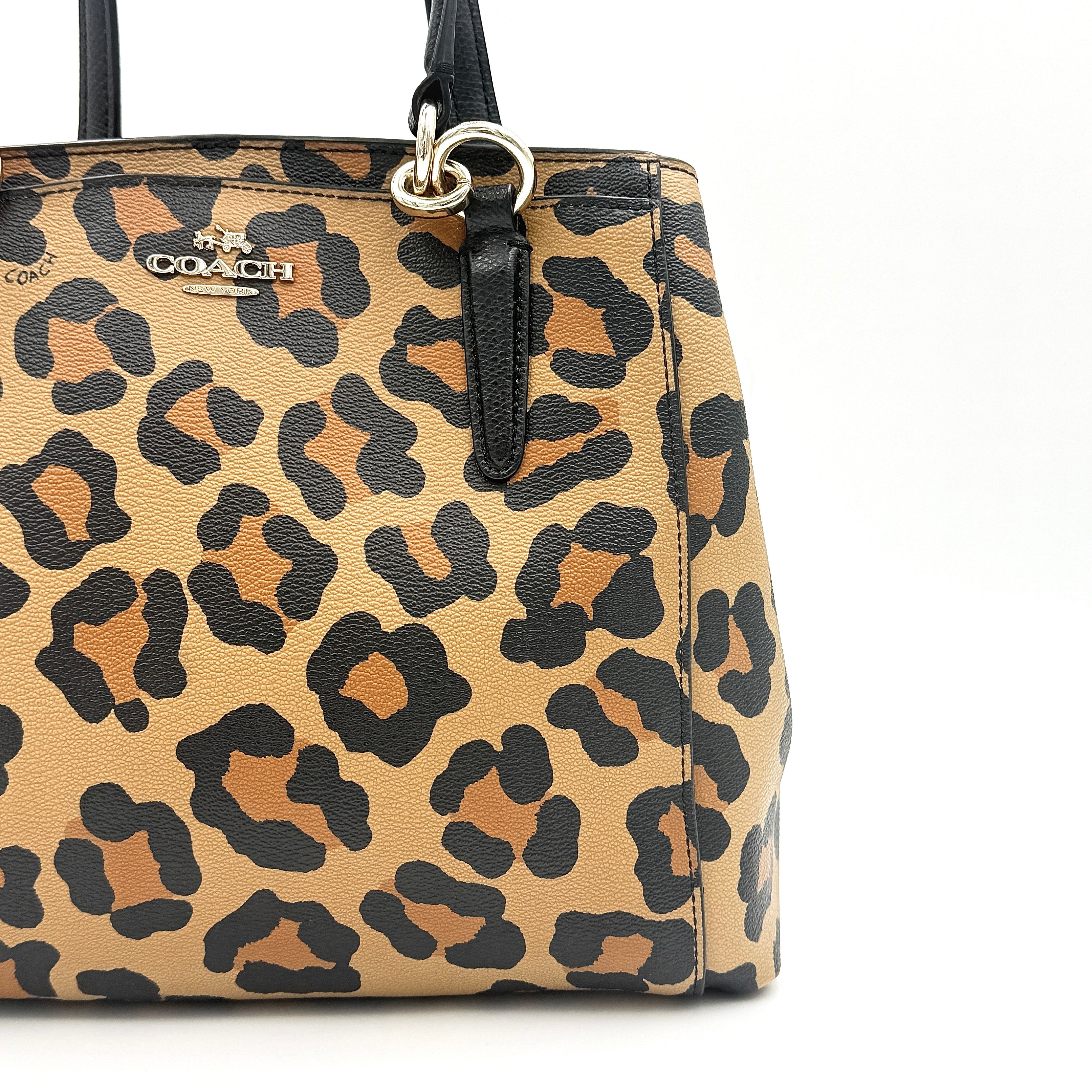 Coach 2Way Signature Leopard Christie Carryall Shoulder Bag Brown/Black