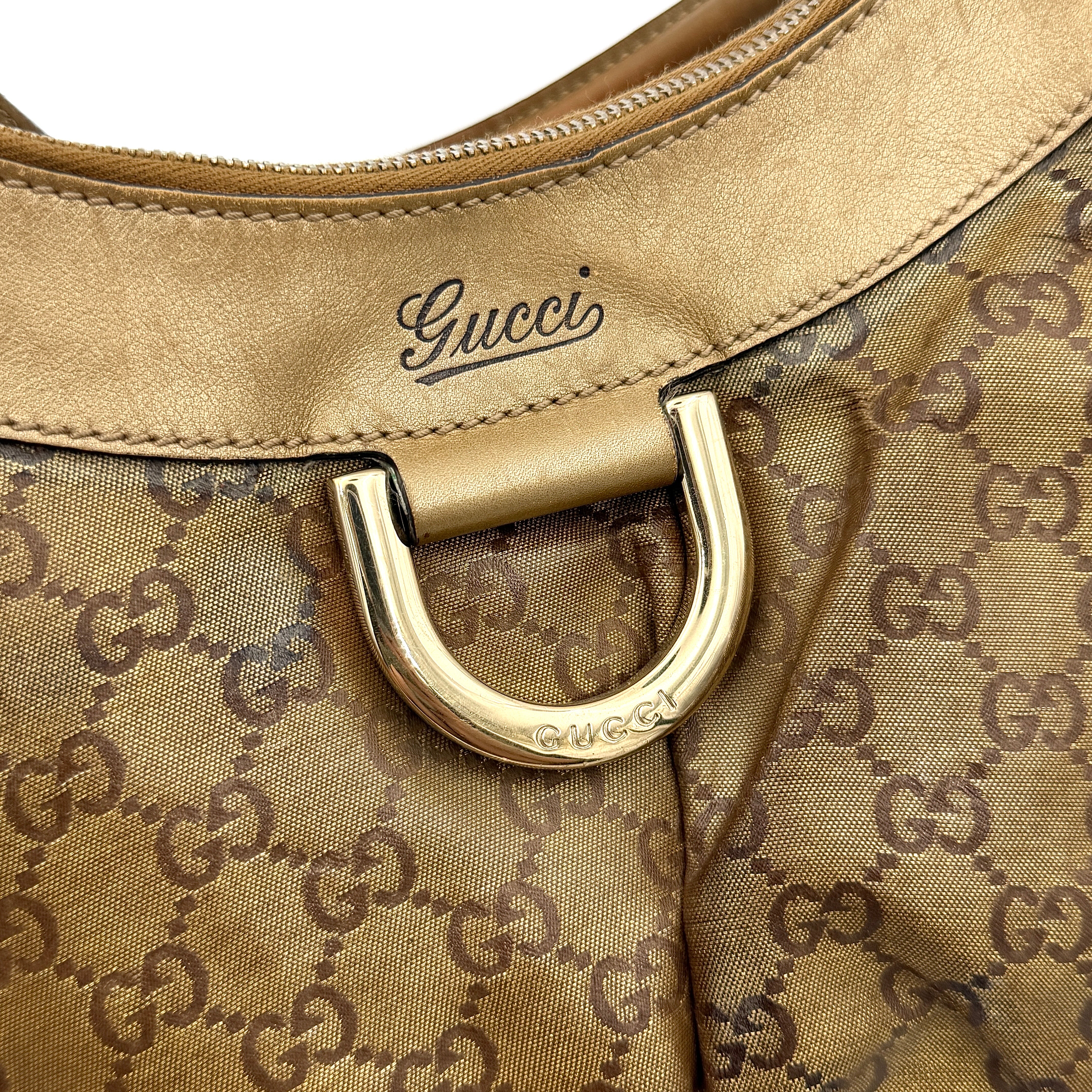 Gucci GG Monogram D-Ring Shoulder Bag Gold
