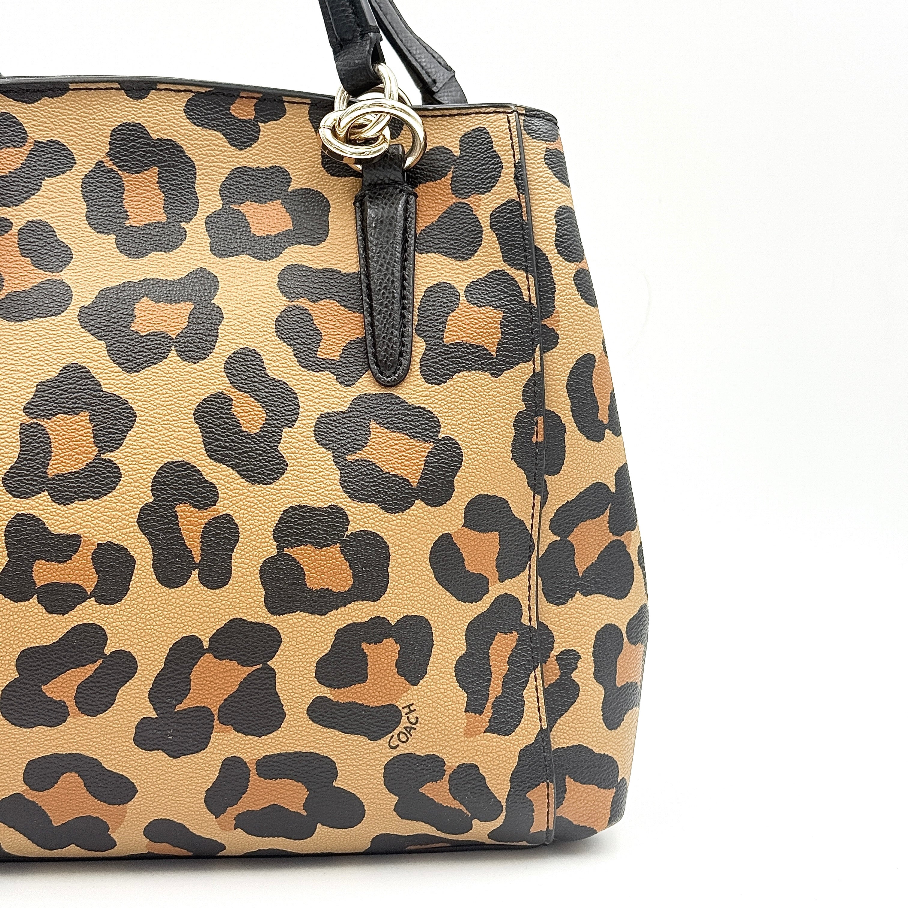Coach 2Way Signature Leopard Christie Carryall Shoulder Bag Brown/Black