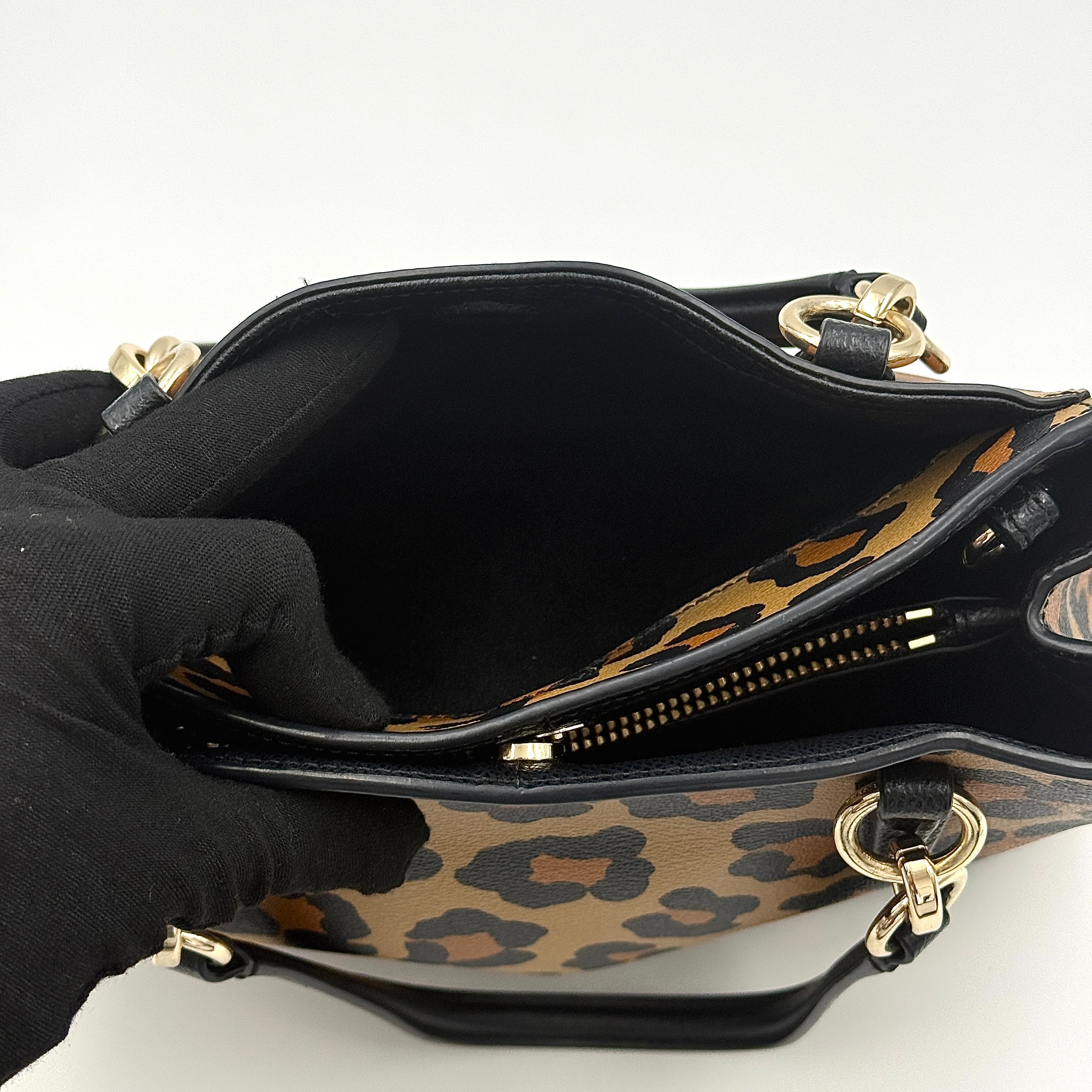 Coach 2Way Signature Leopard Christie Carryall Shoulder Bag Brown/Black