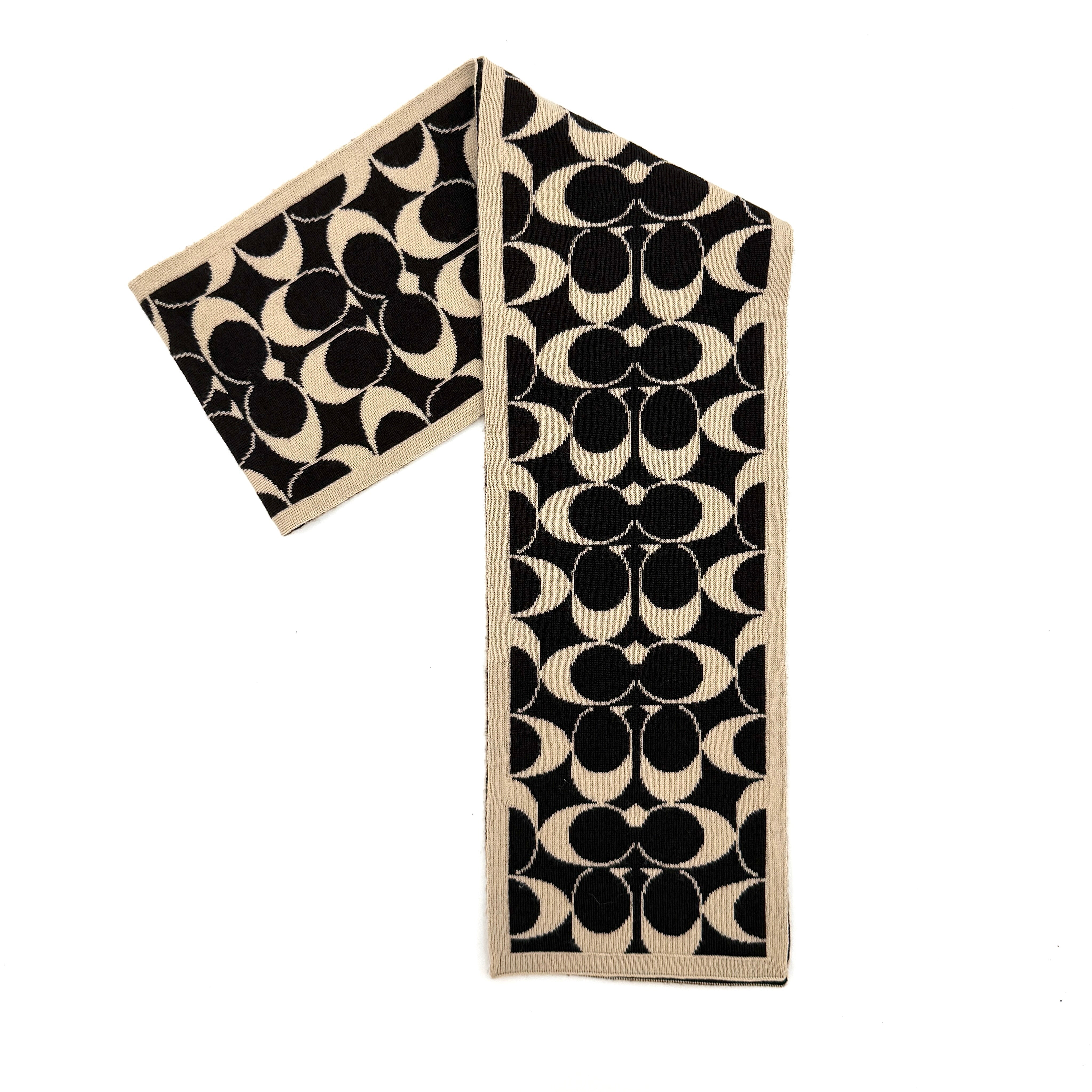Coach Monogram Wool Scarf Black/Cream