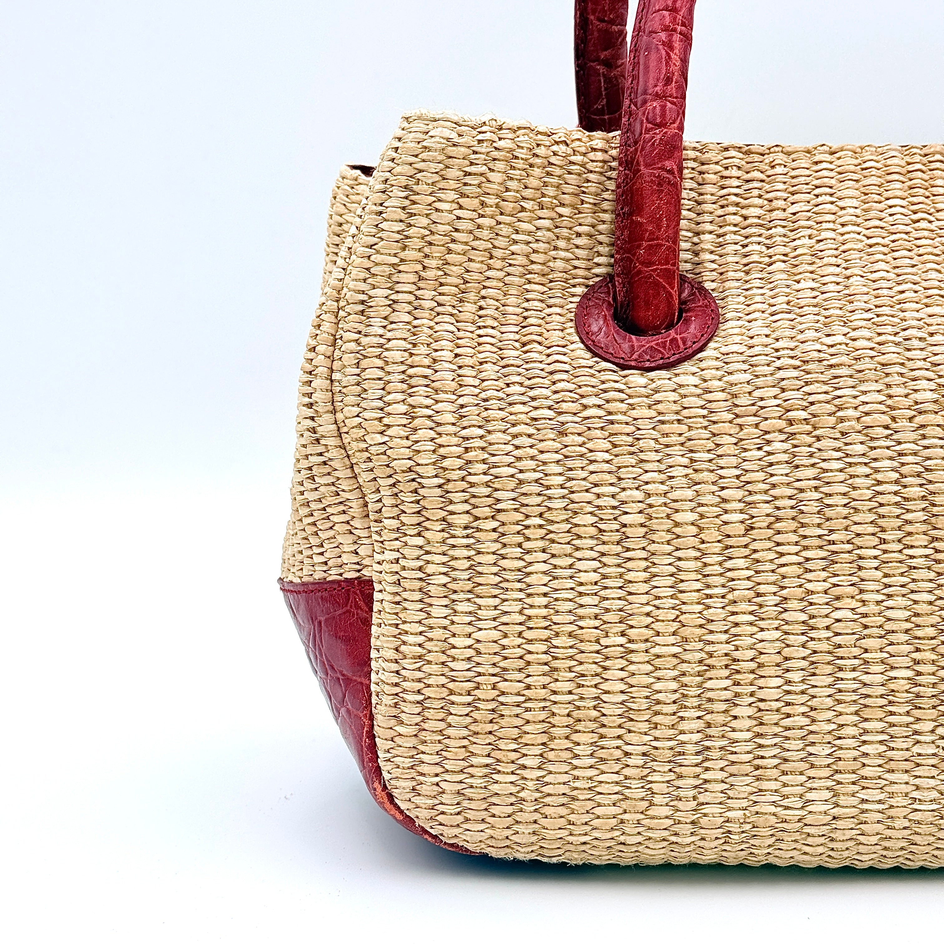 Furla Woven Straw Handbag Beige/Red