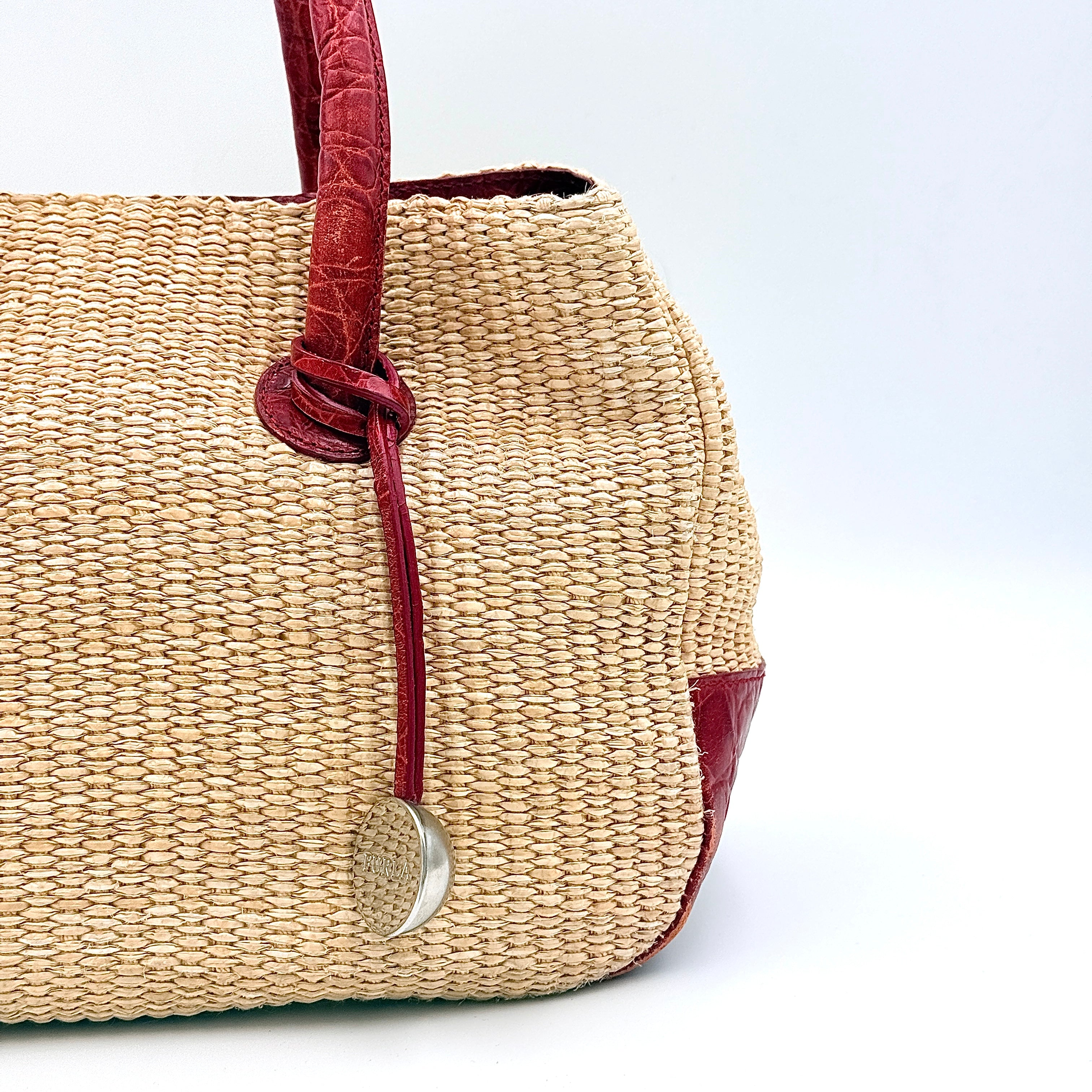 Furla Woven Straw Handbag Beige/Red