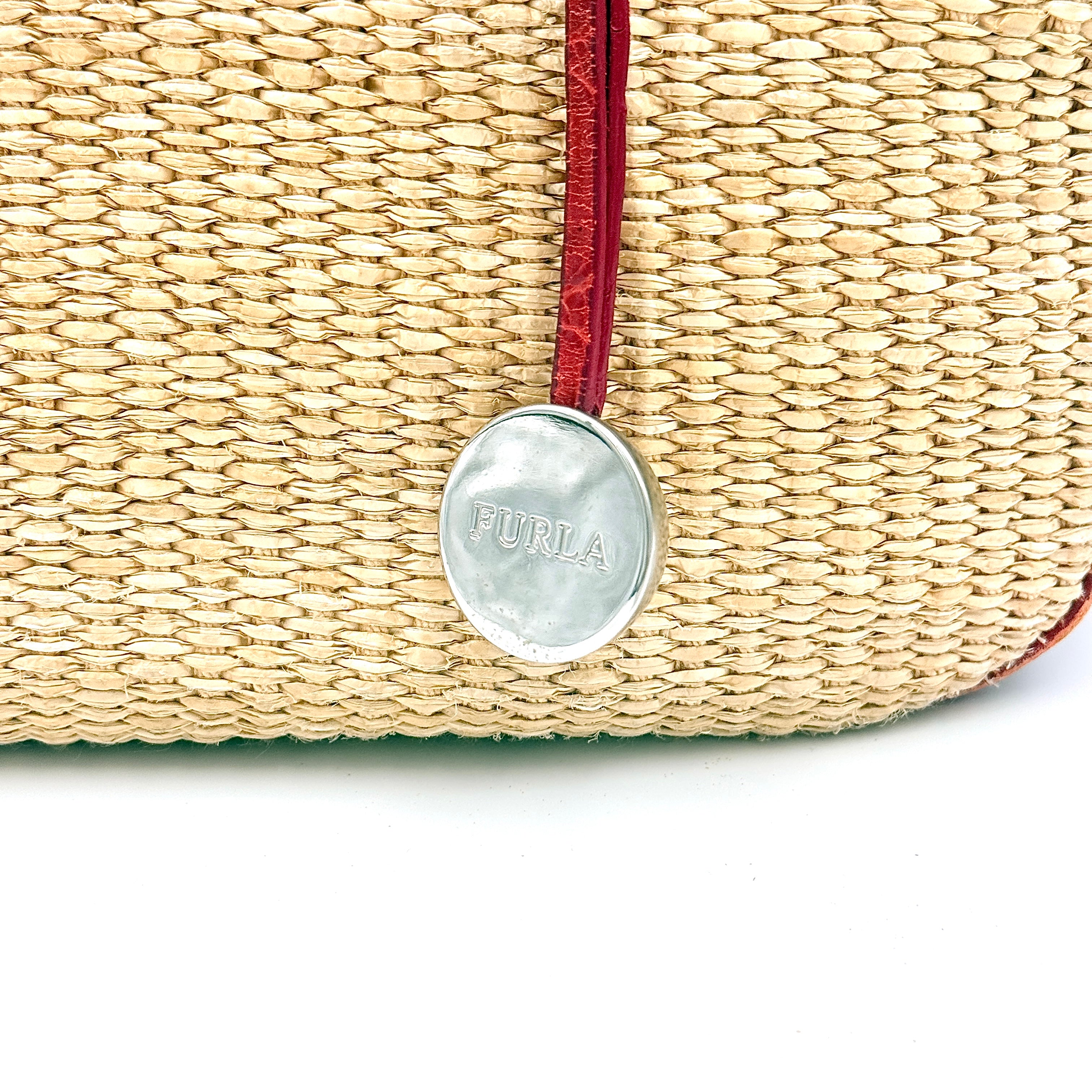 Furla Woven Straw Handbag Beige/Red