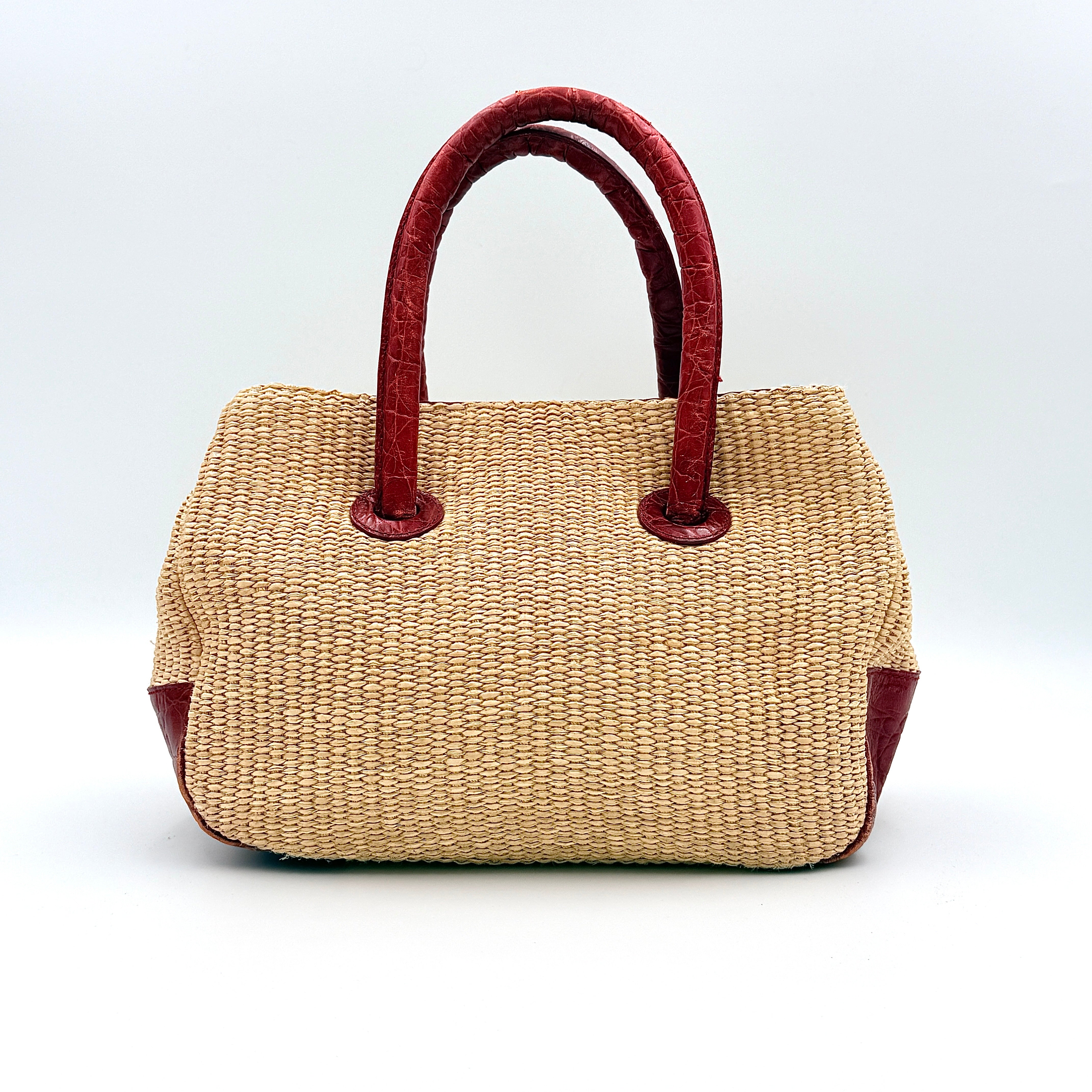 Furla Woven Straw Handbag Beige/Red
