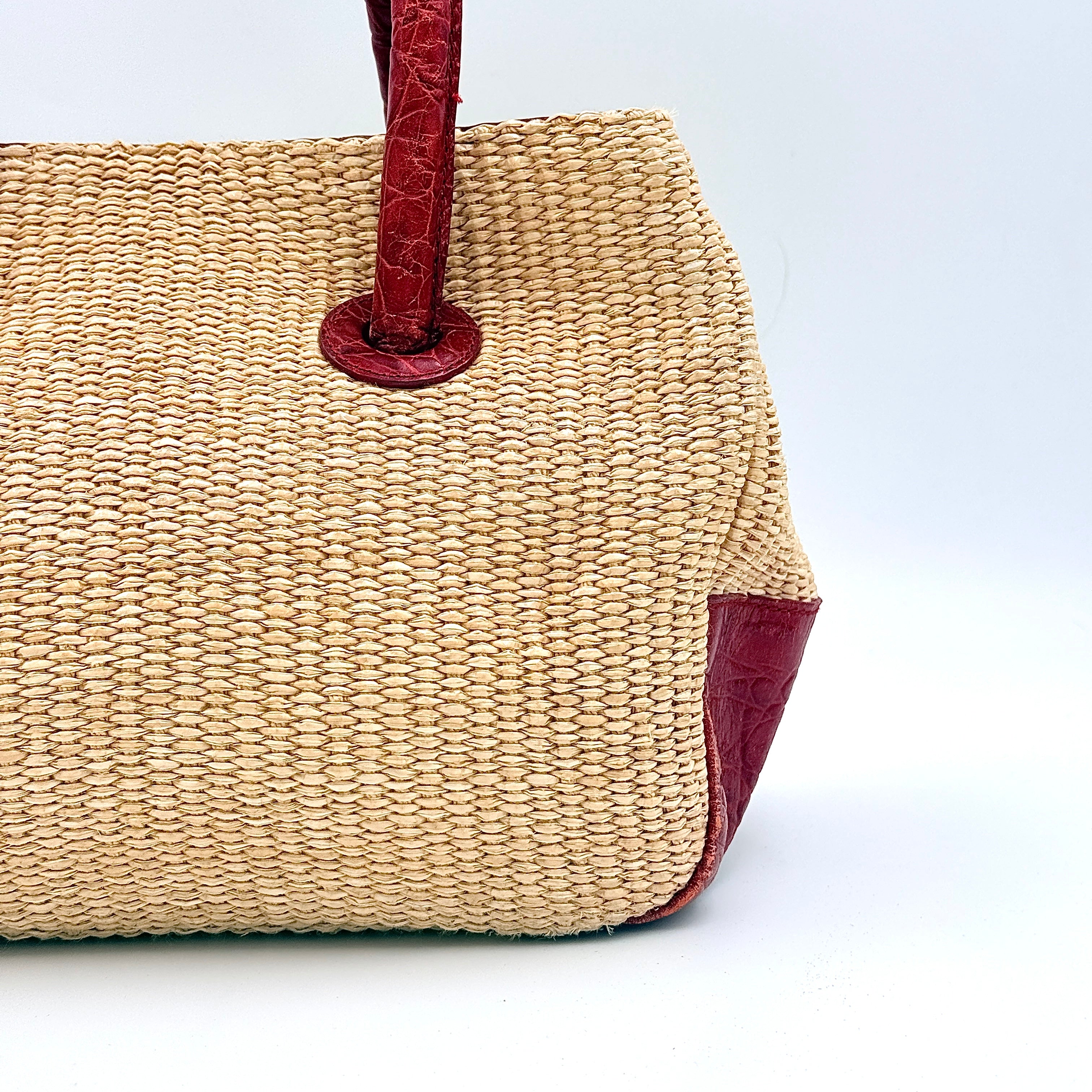 Furla Woven Straw Handbag Beige/Red
