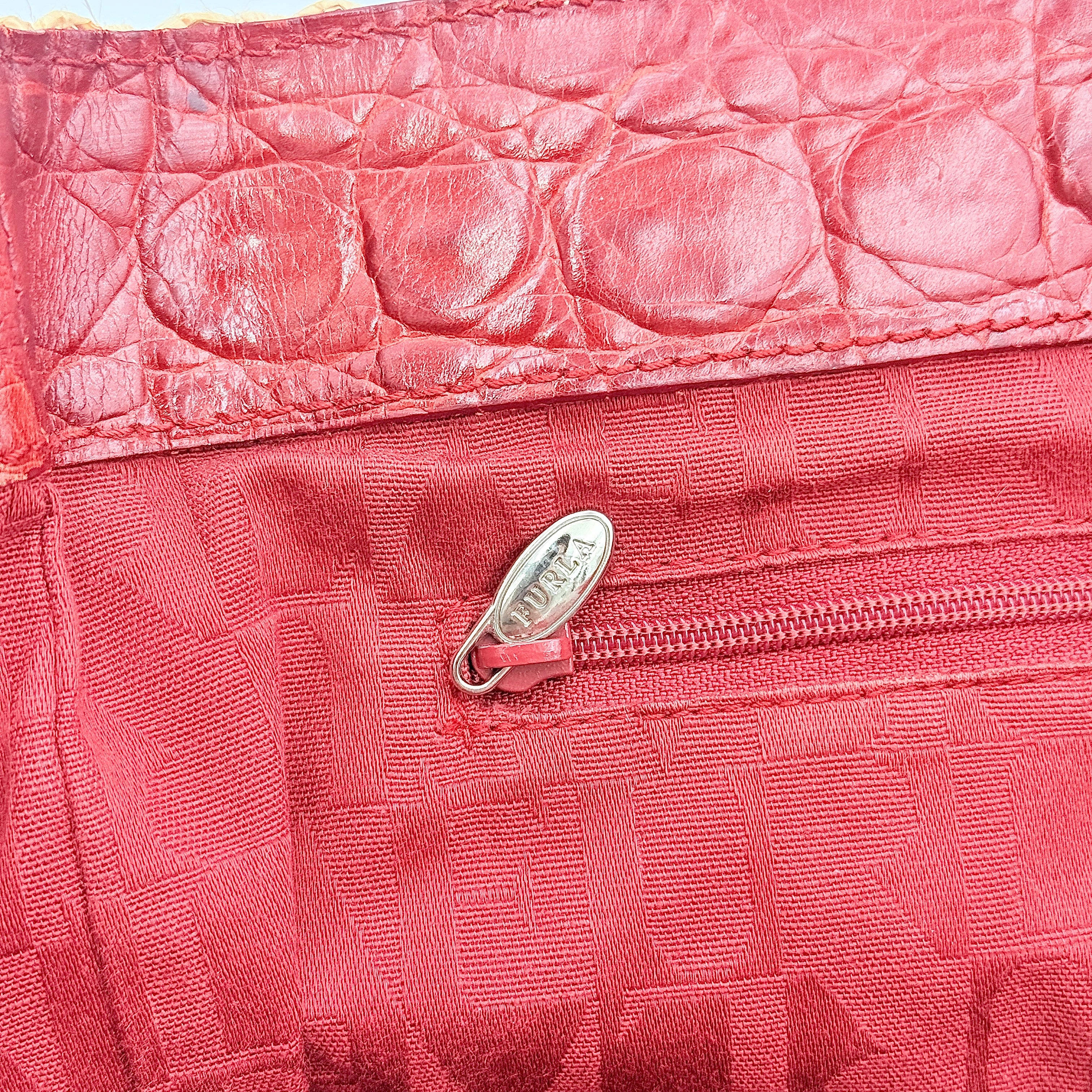 Furla Woven Straw Handbag Beige/Red