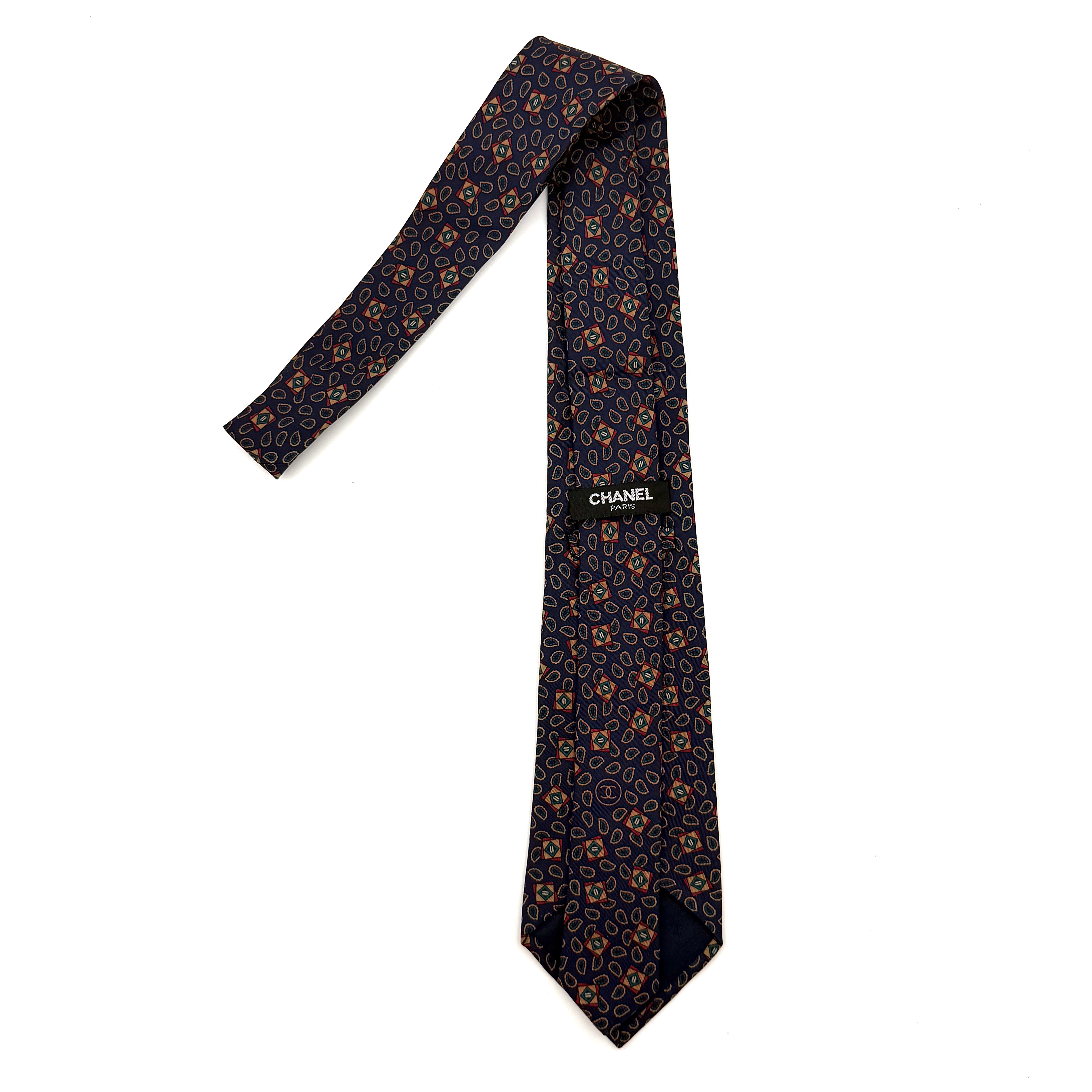 Chanel Patterned Print Silk Tie Multicolor