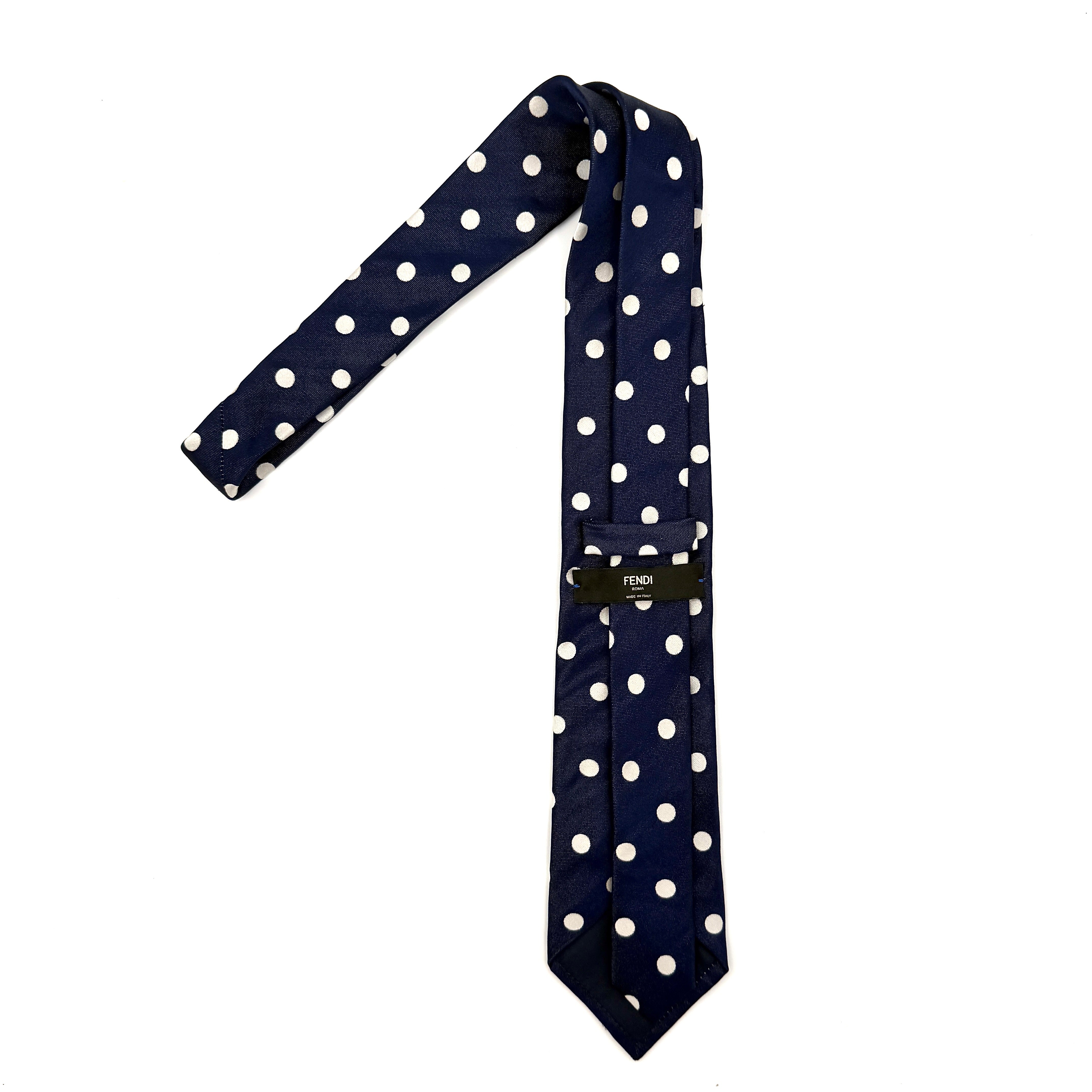 Fendi Polka Dot Silk Tie Blue/White
