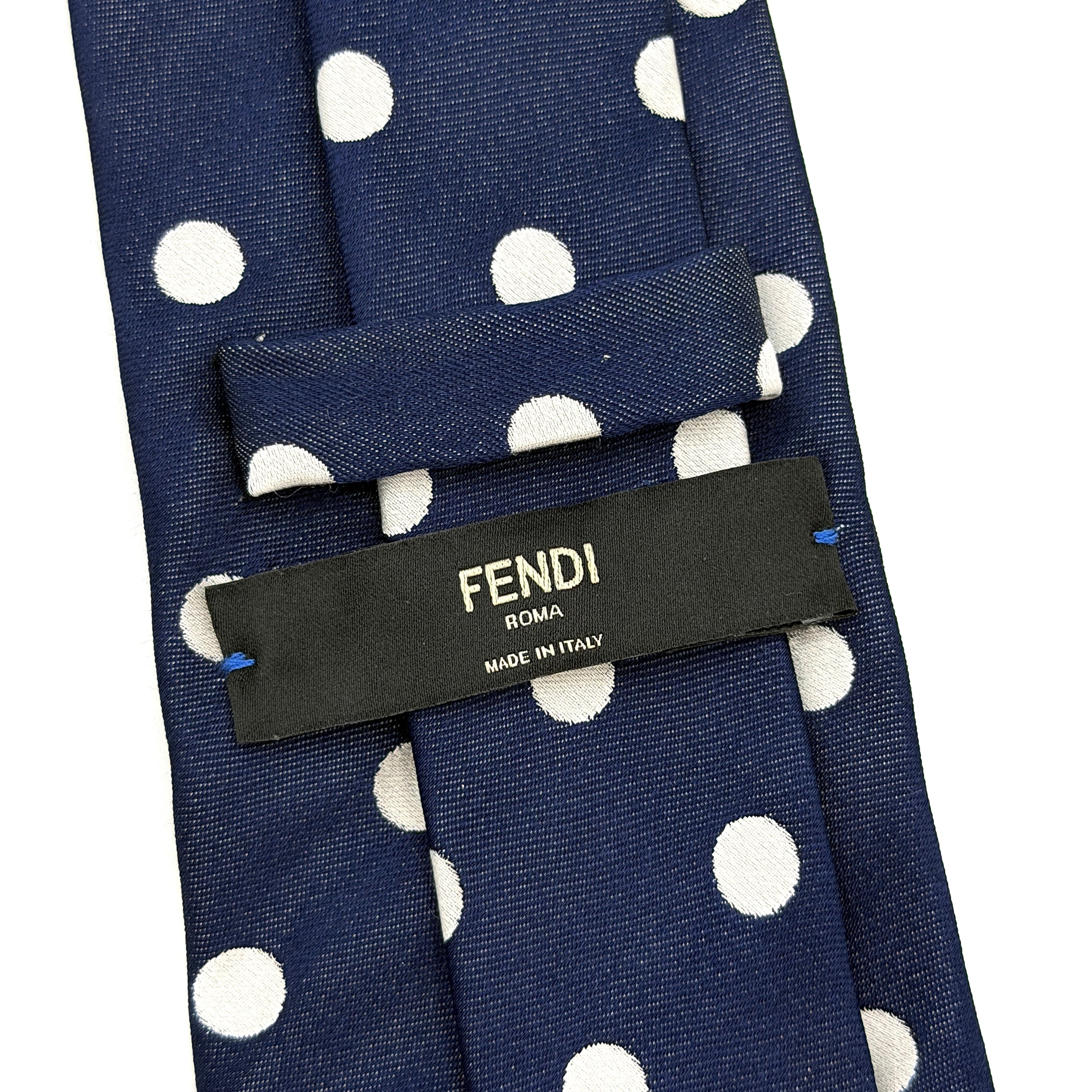 Fendi Polka Dot Silk Tie Blue/White