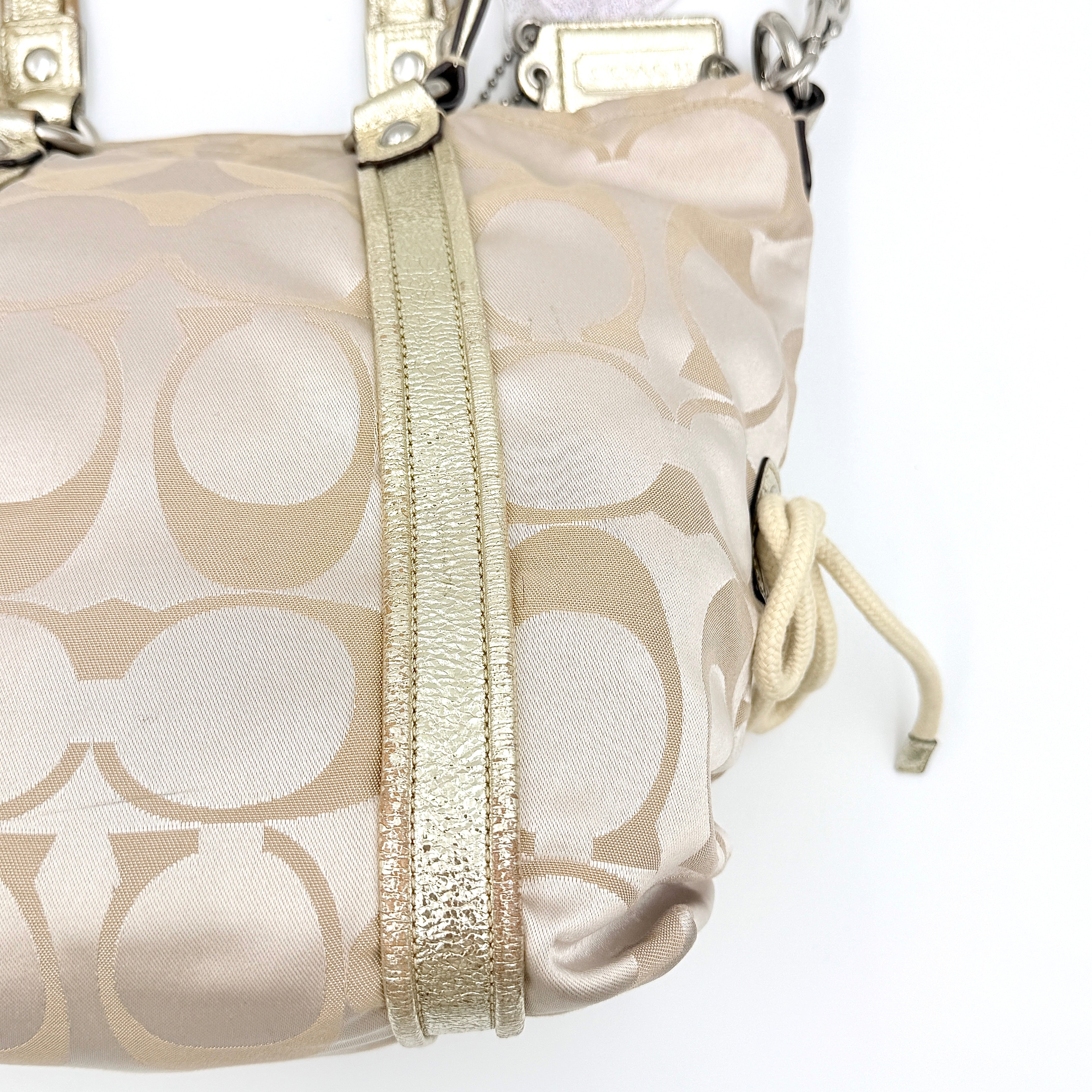 Coach 2Way Signature Poppy Sateen Tote Bag Beige/Gold