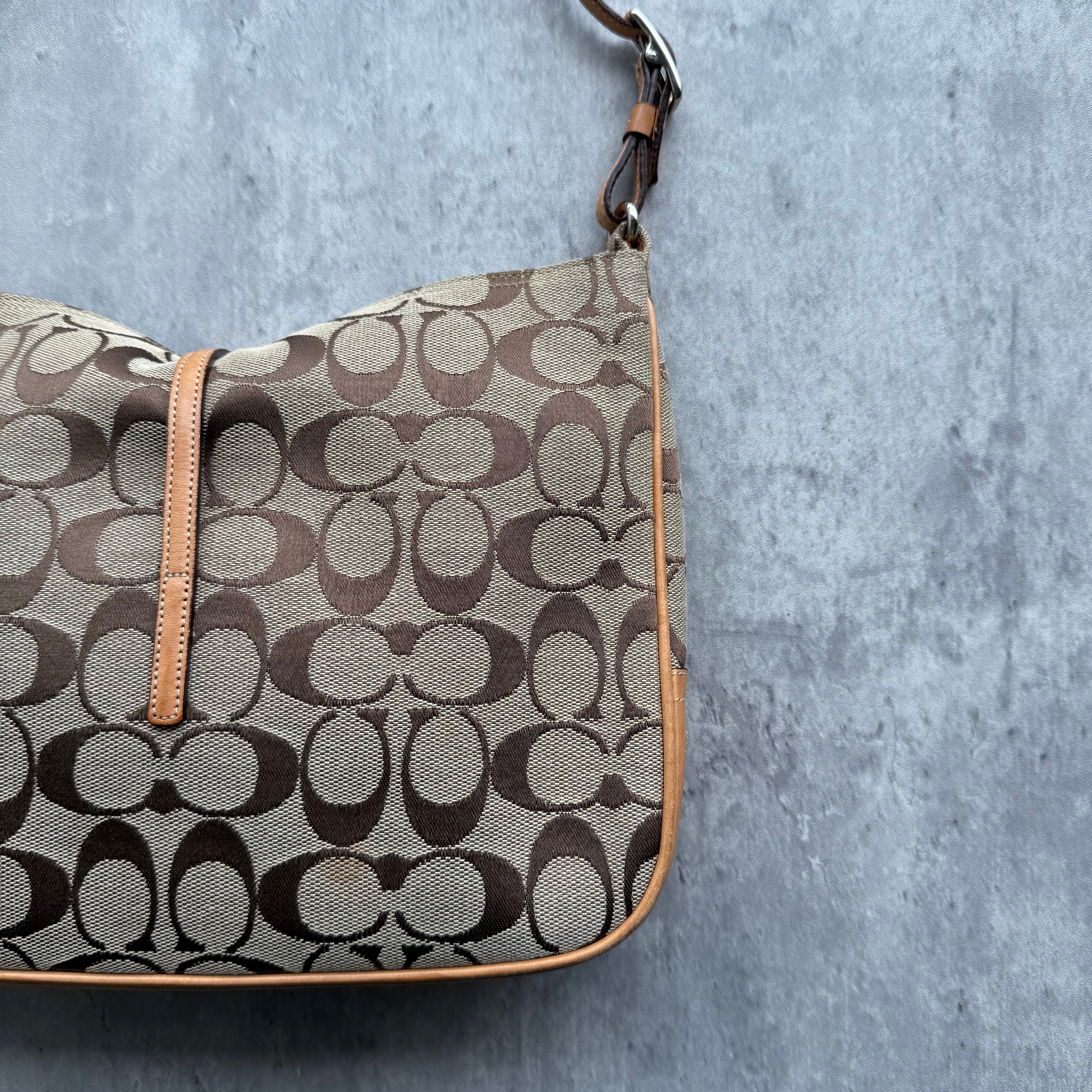 Coach Hobo Signature Clip Canvas Handbag Beige