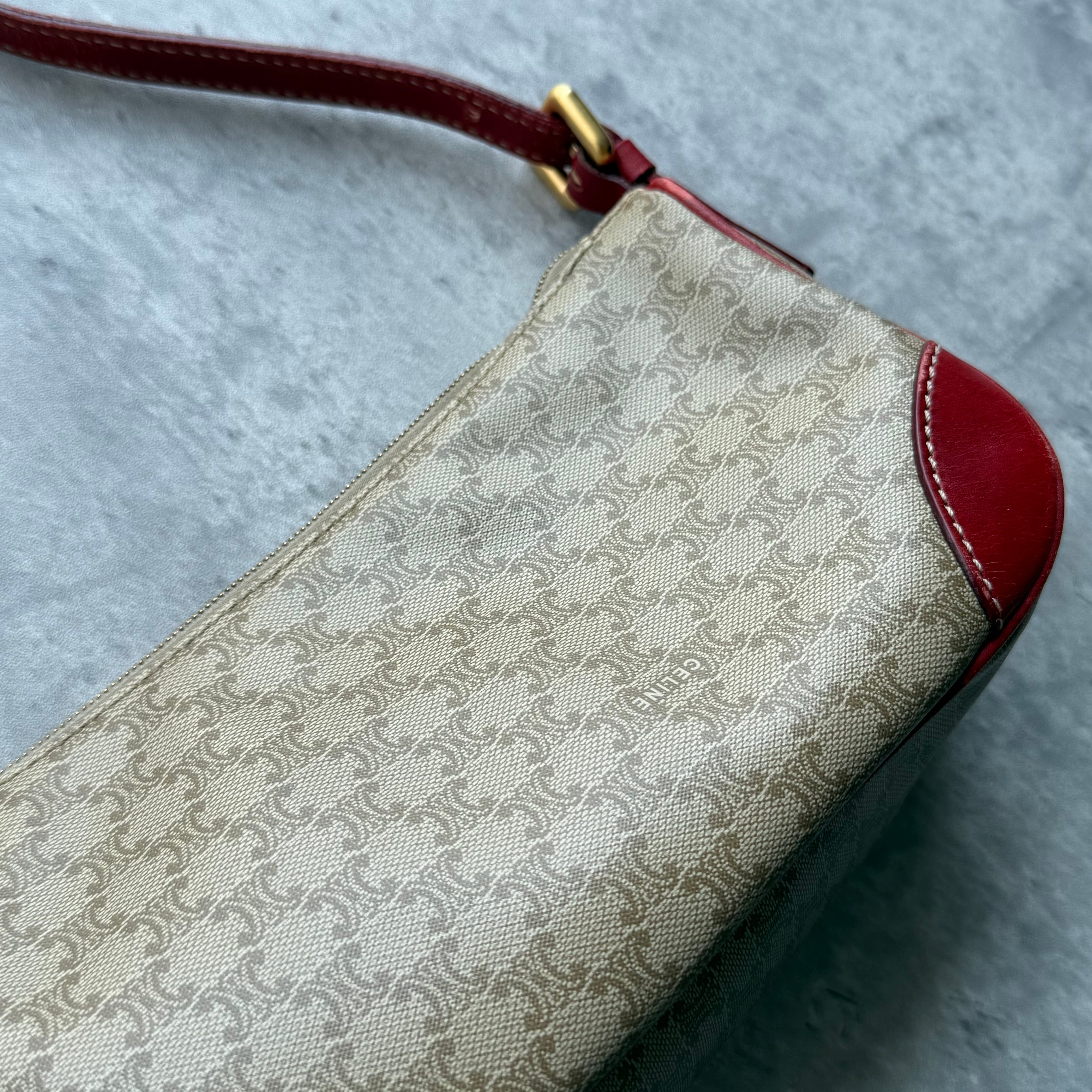 Celine Macadam Canvas Shoulder Bag Beige/Red