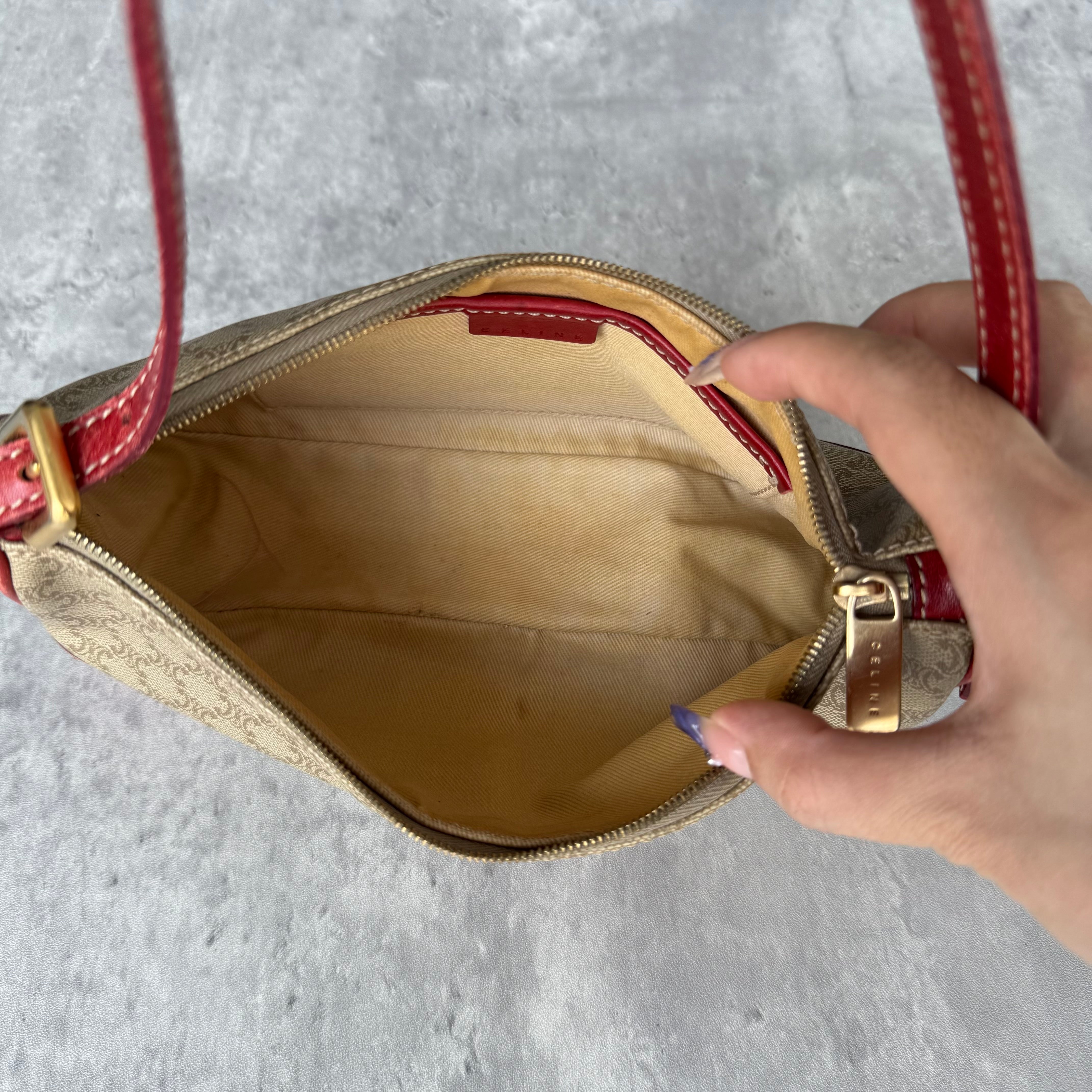 Celine Macadam Canvas Shoulder Bag Beige/Red