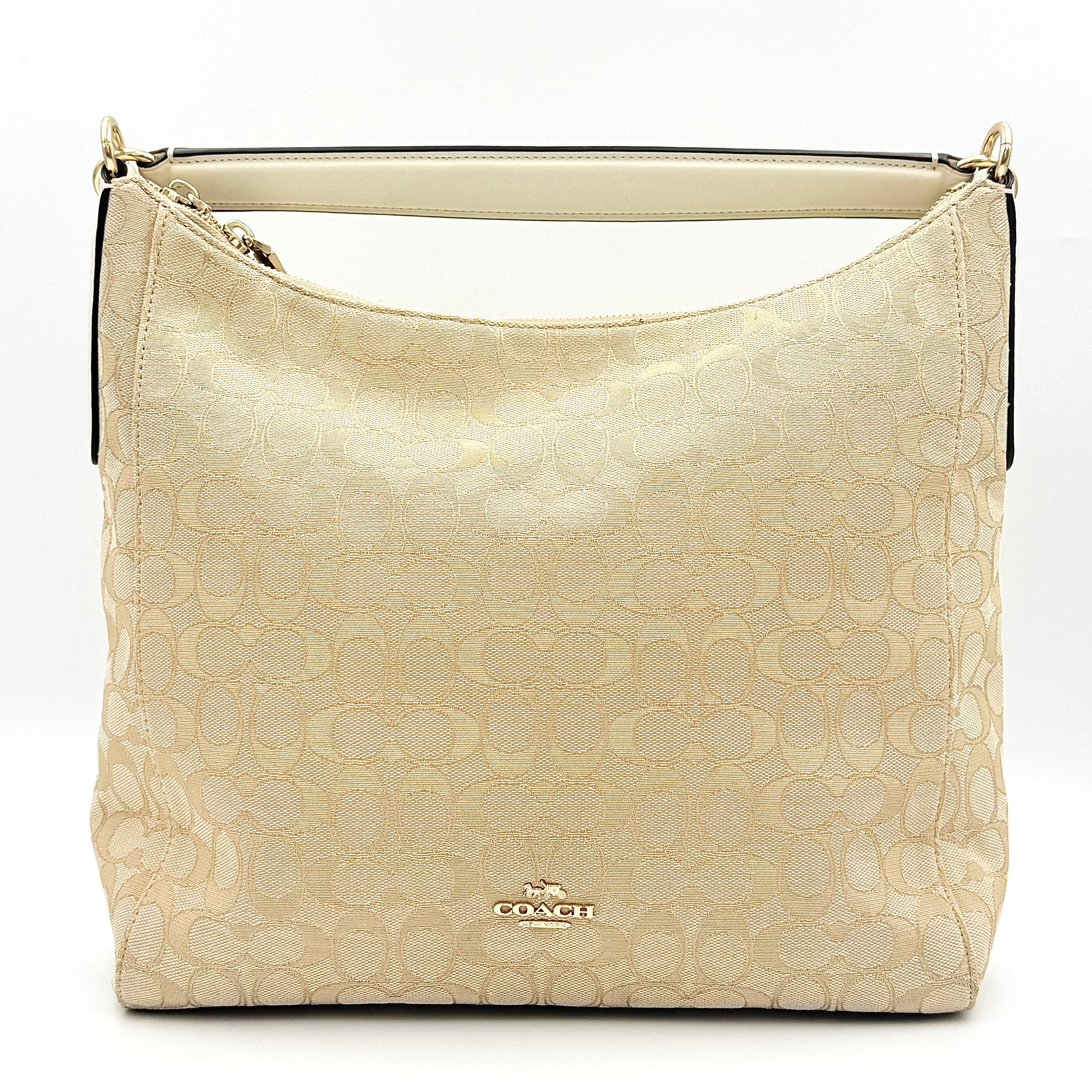 Coach 2Way Signature Celeste Convertible Hobo Shoulder Bag Beige/White