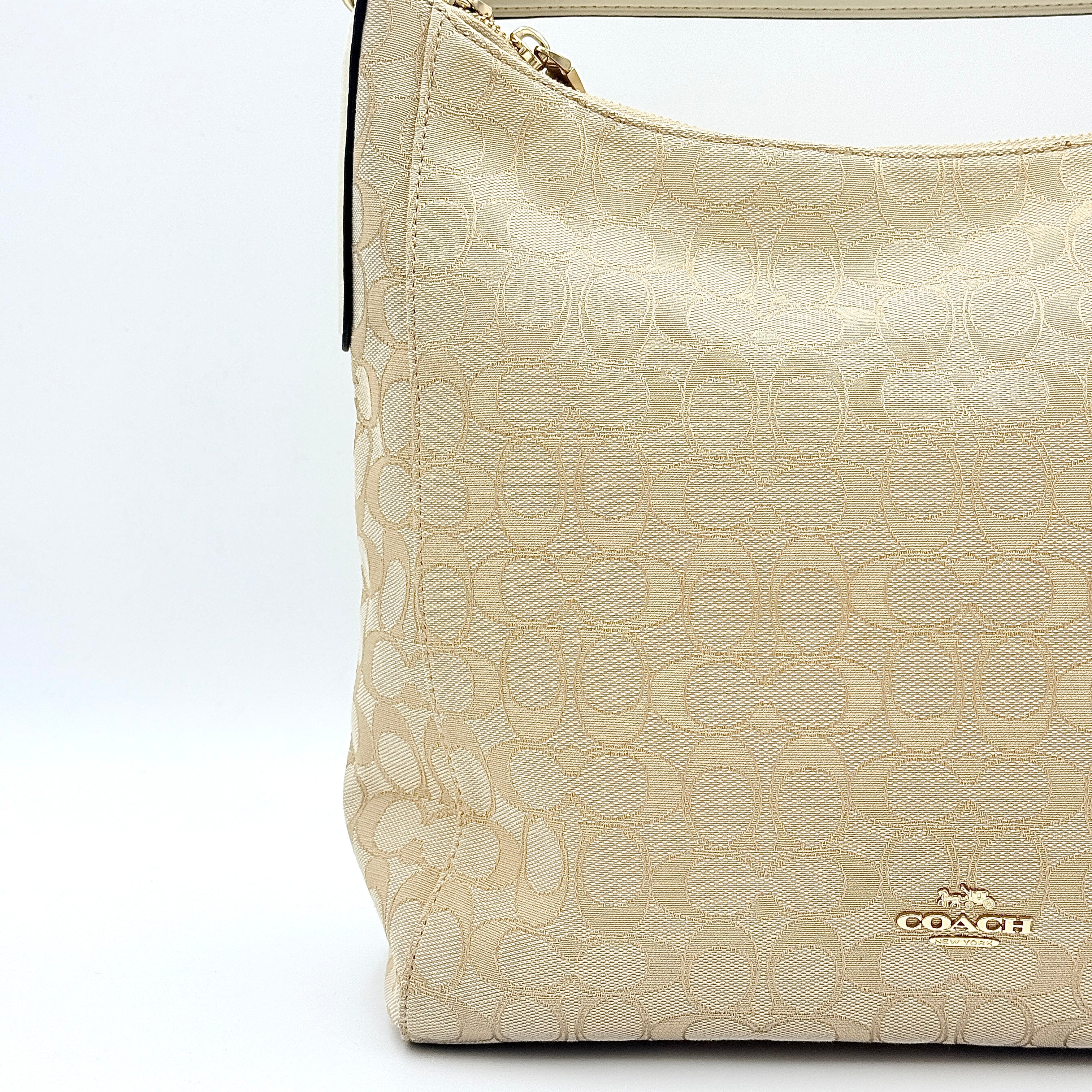 Coach 2Way Signature Celeste Convertible Hobo Shoulder Bag Beige/White
