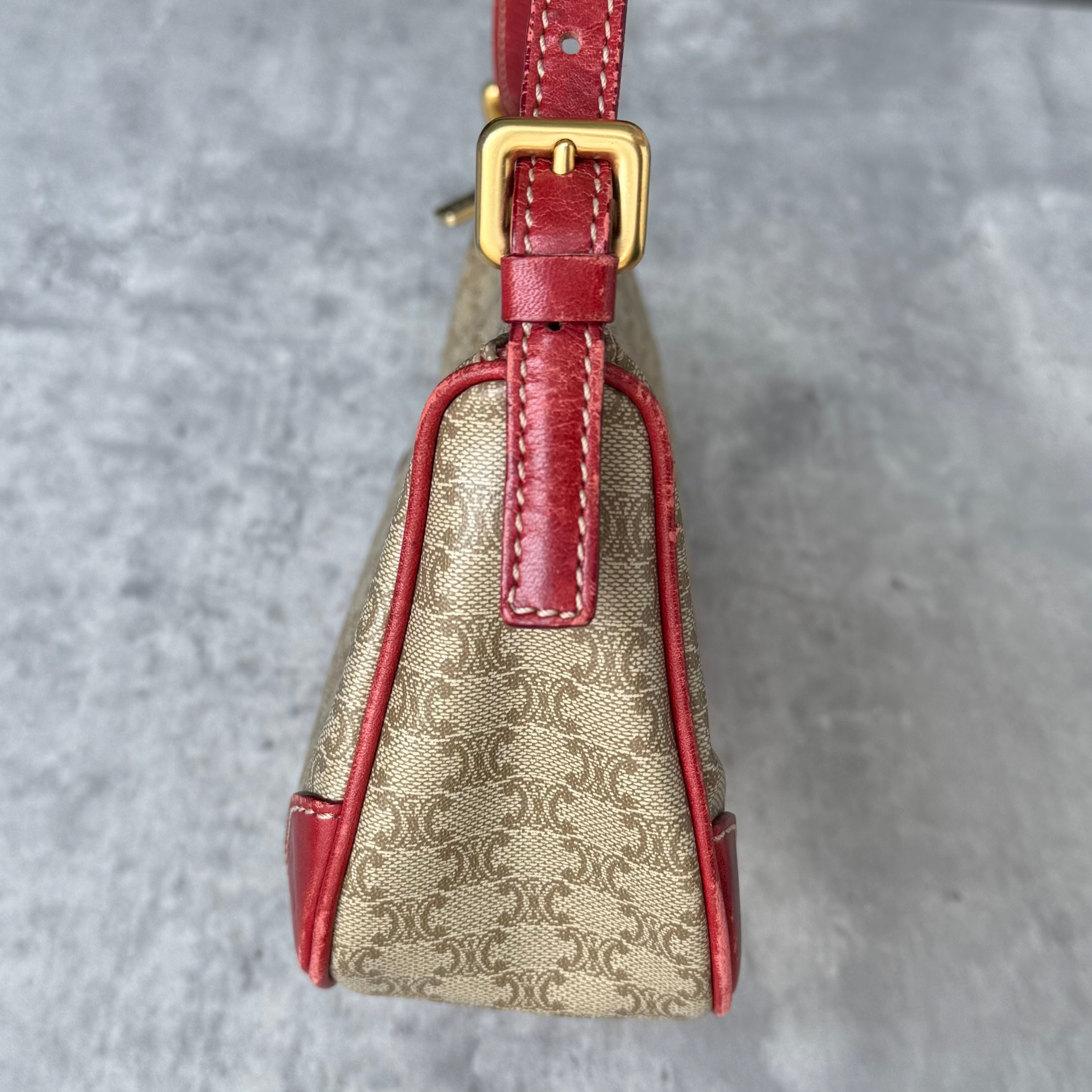 Celine Macadam Canvas Shoulder Bag Beige/Red