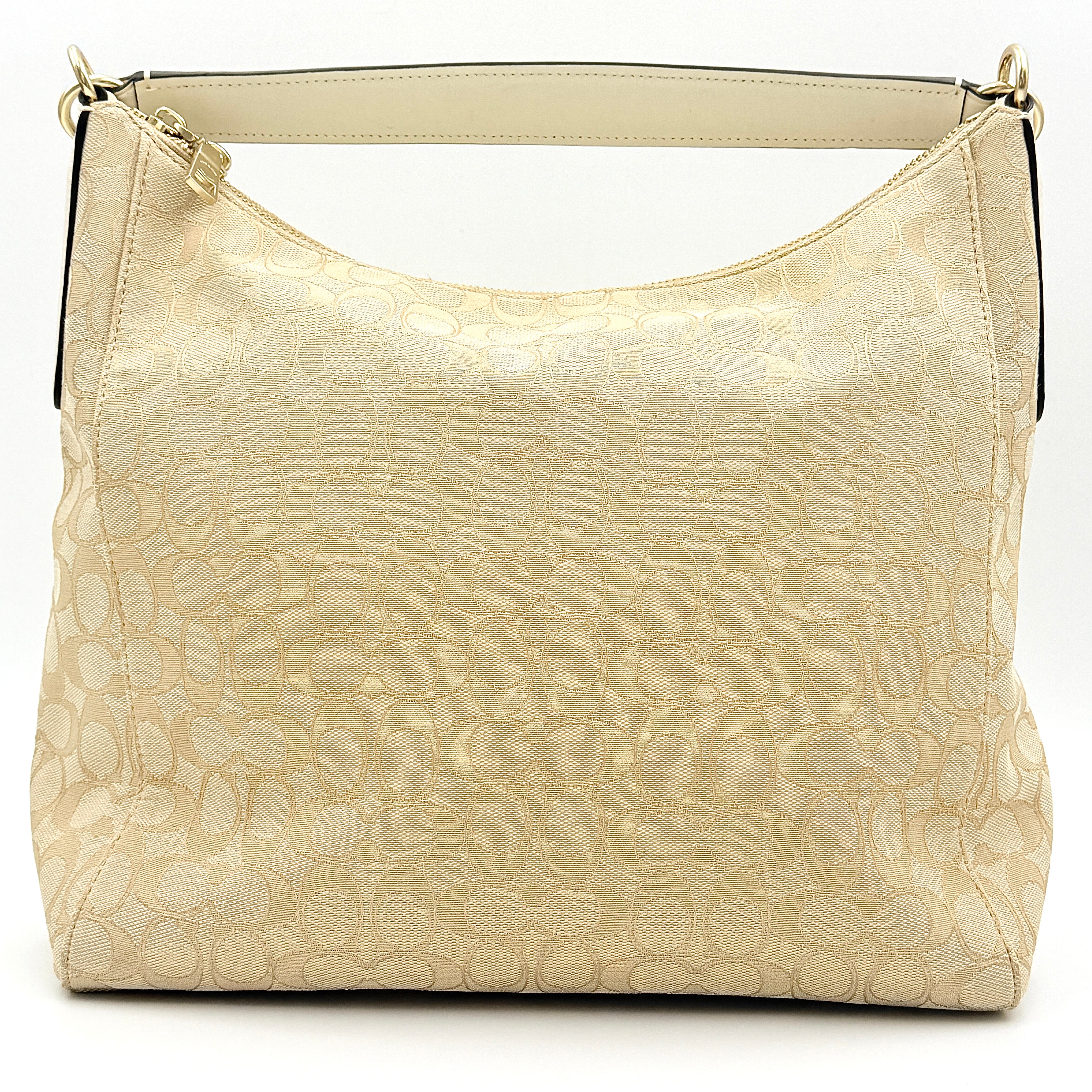 Coach 2Way Signature Celeste Convertible Hobo Shoulder Bag Beige/White