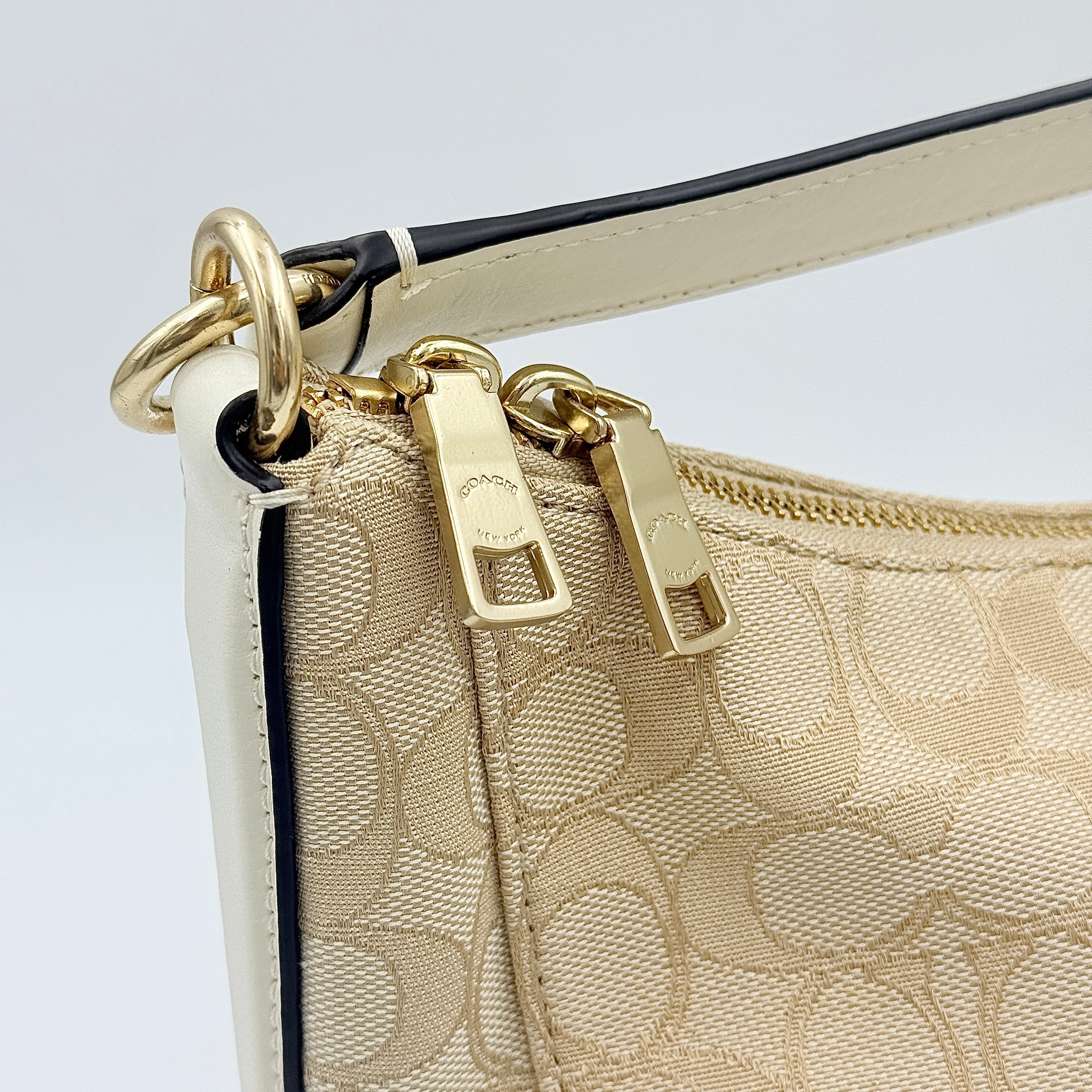 Coach 2Way Signature Celeste Convertible Hobo Shoulder Bag Beige/White