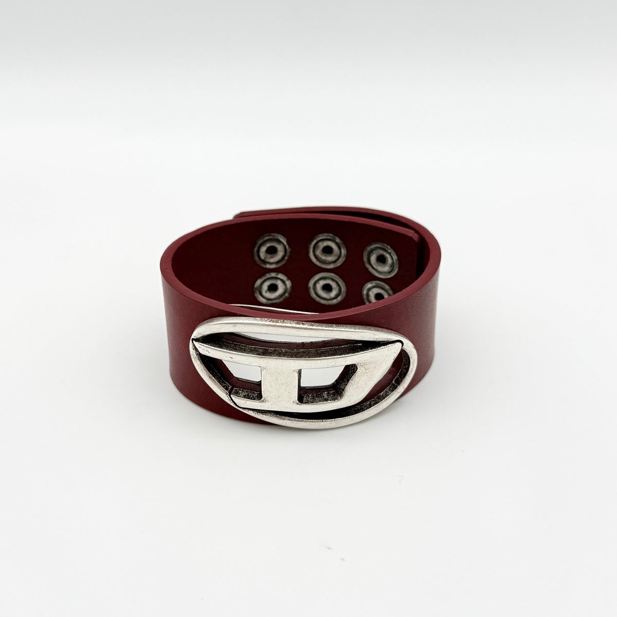 Diesel D Plaque Cuff Bracelet Burgundy