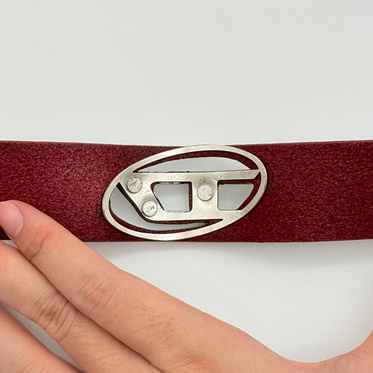 Diesel D Plaque Cuff Bracelet Burgundy