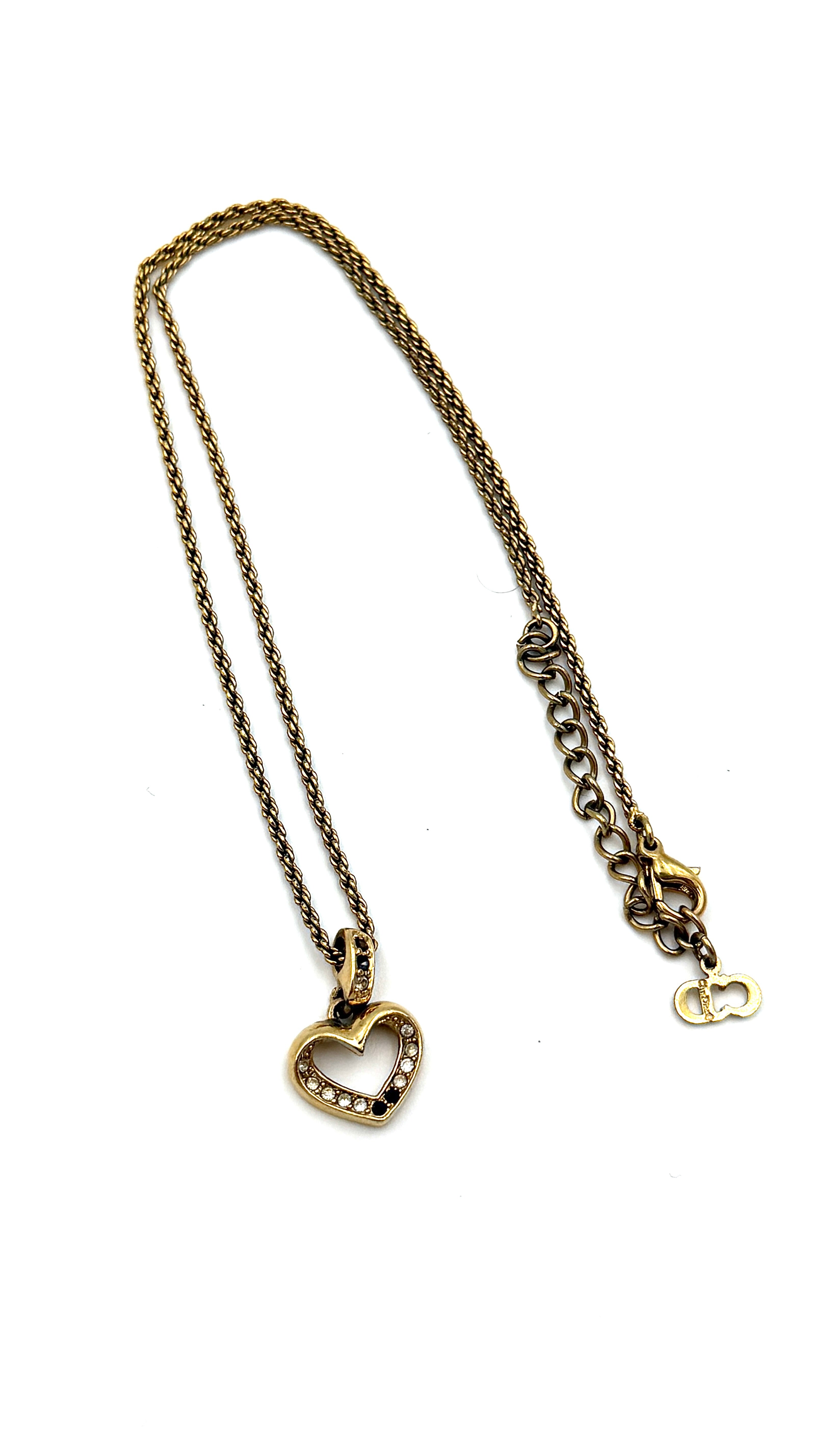 Dior Heart Rhinestone Necklace Gold