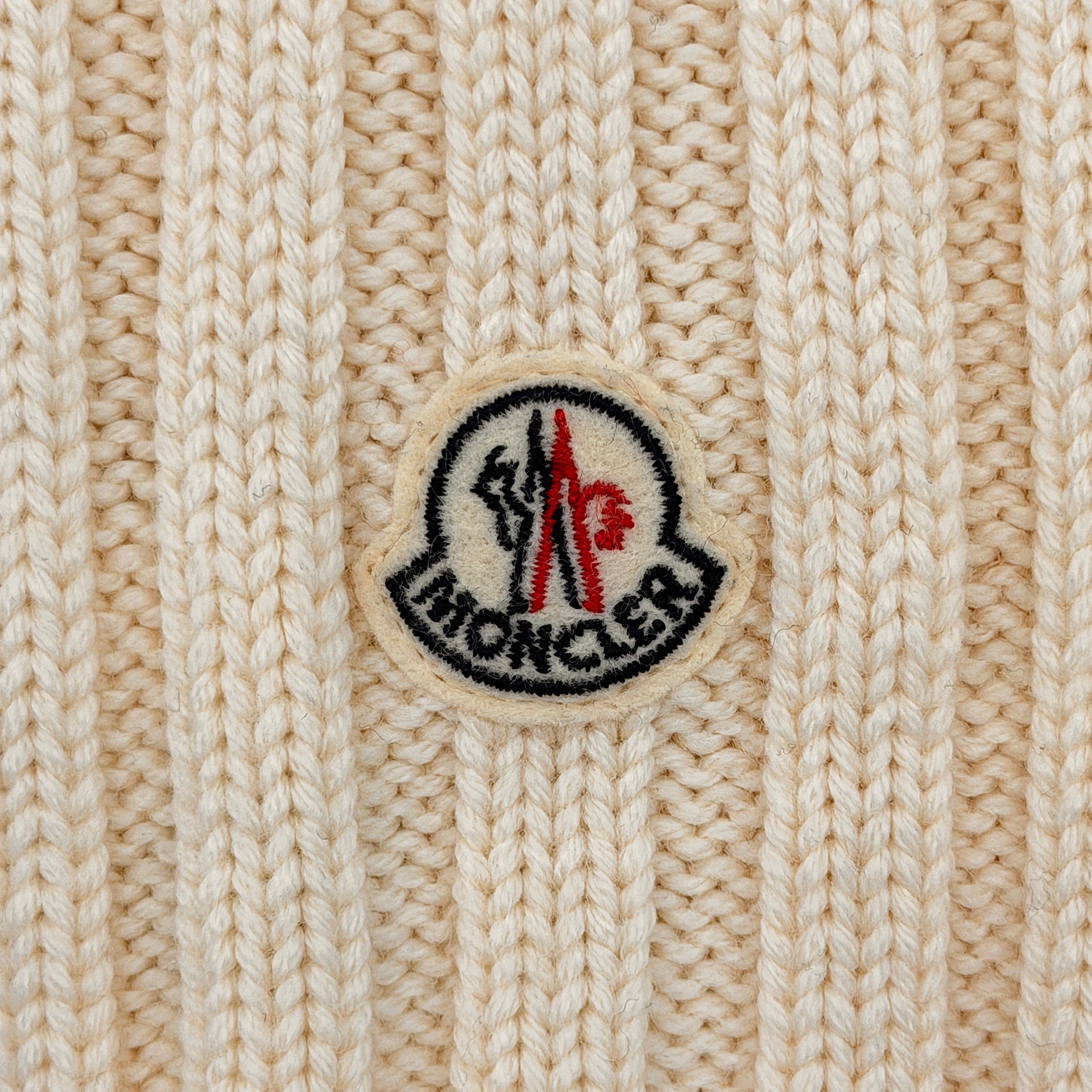 Moncler Wool Ribbed Scarf Cream