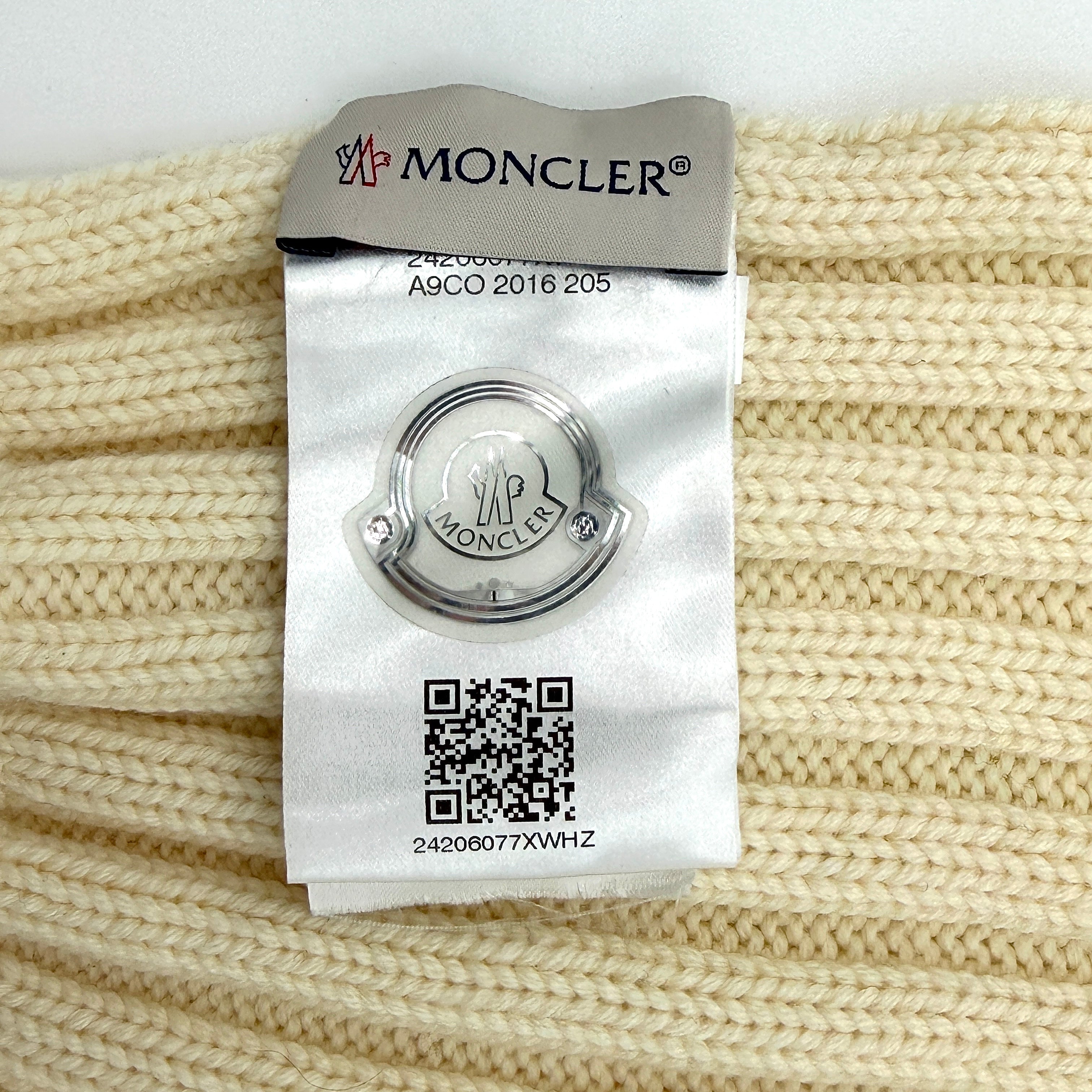 Moncler Wool Ribbed Scarf Cream
