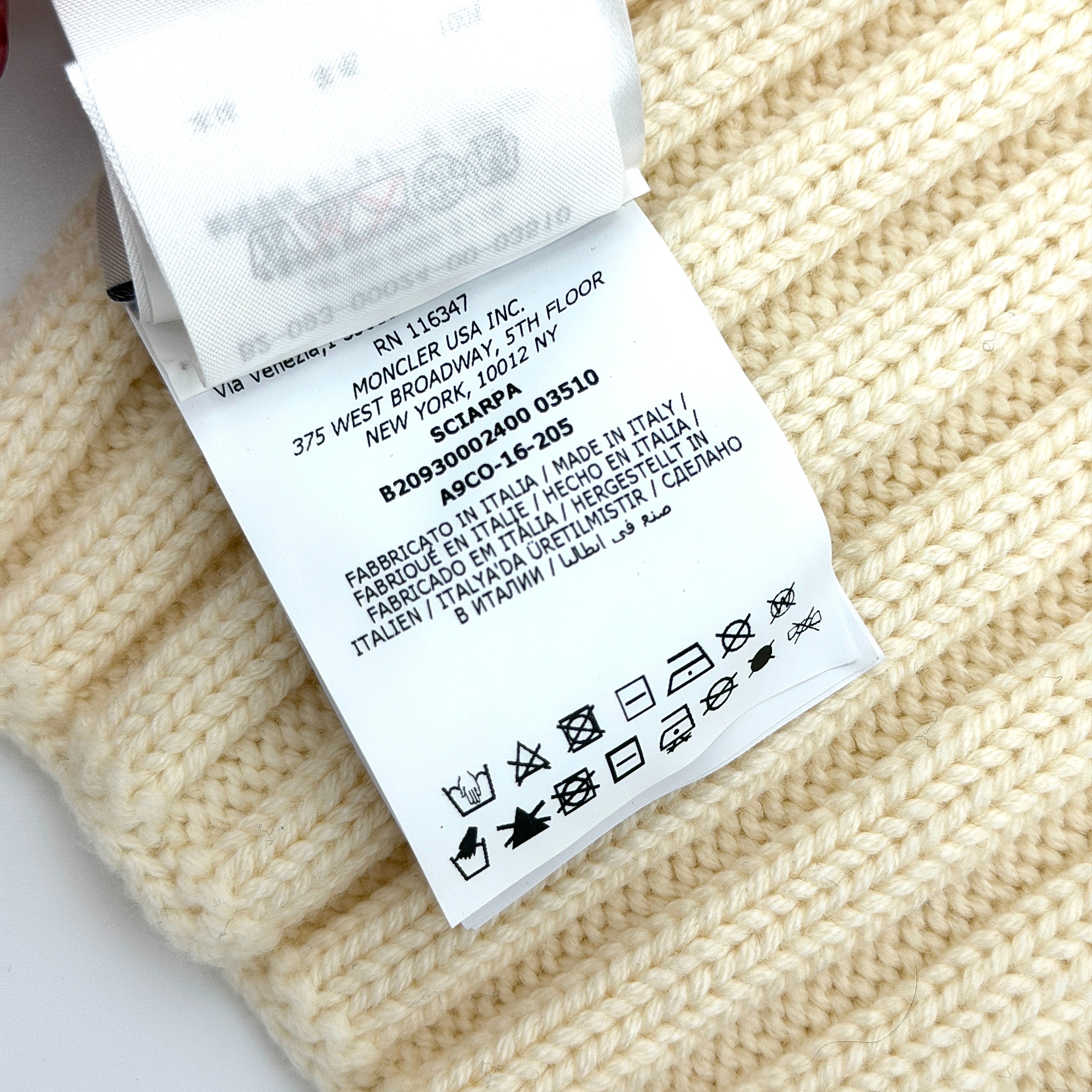 Moncler Wool Ribbed Scarf Cream