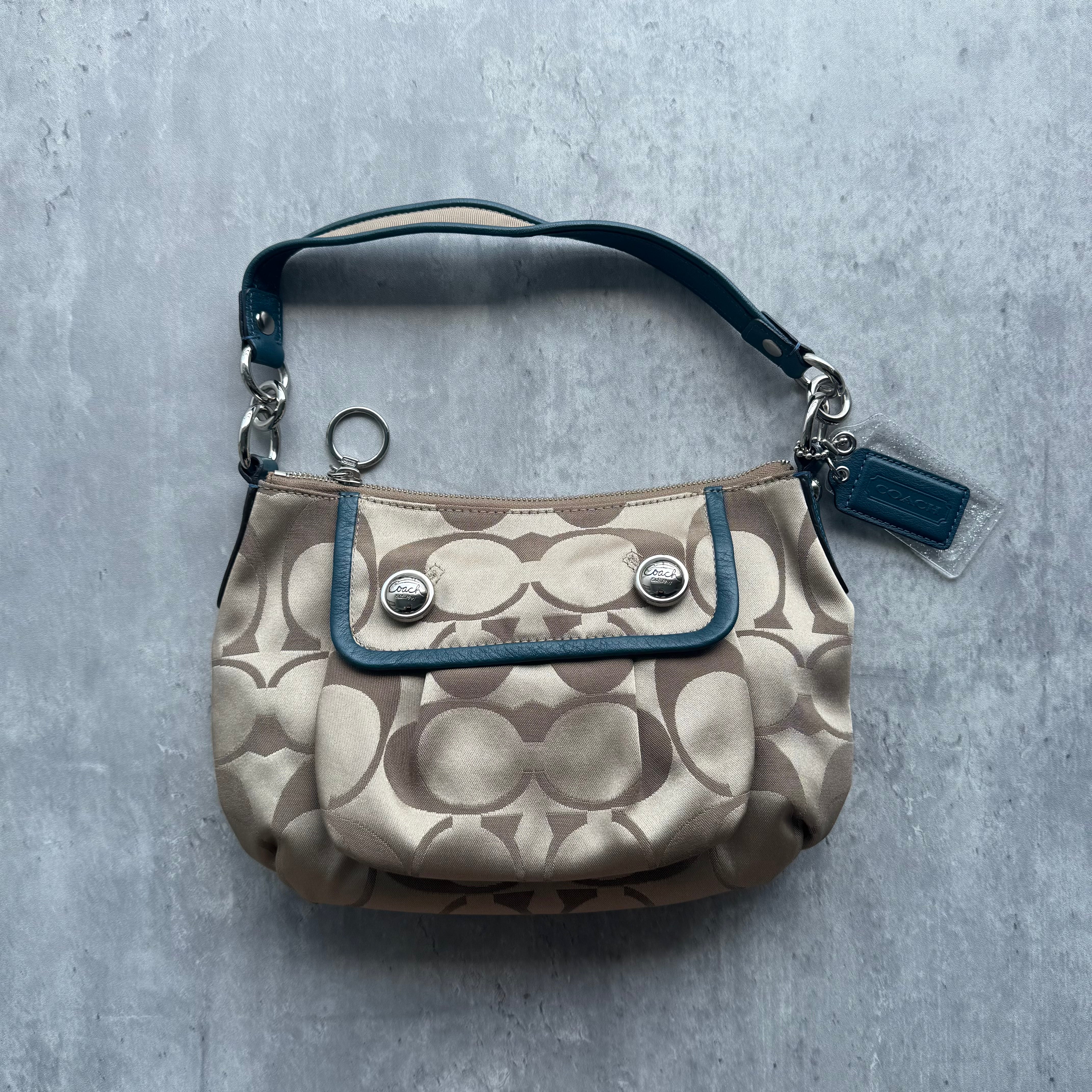 Coach 2Way Signature Shoulder Bag Beige/Blue