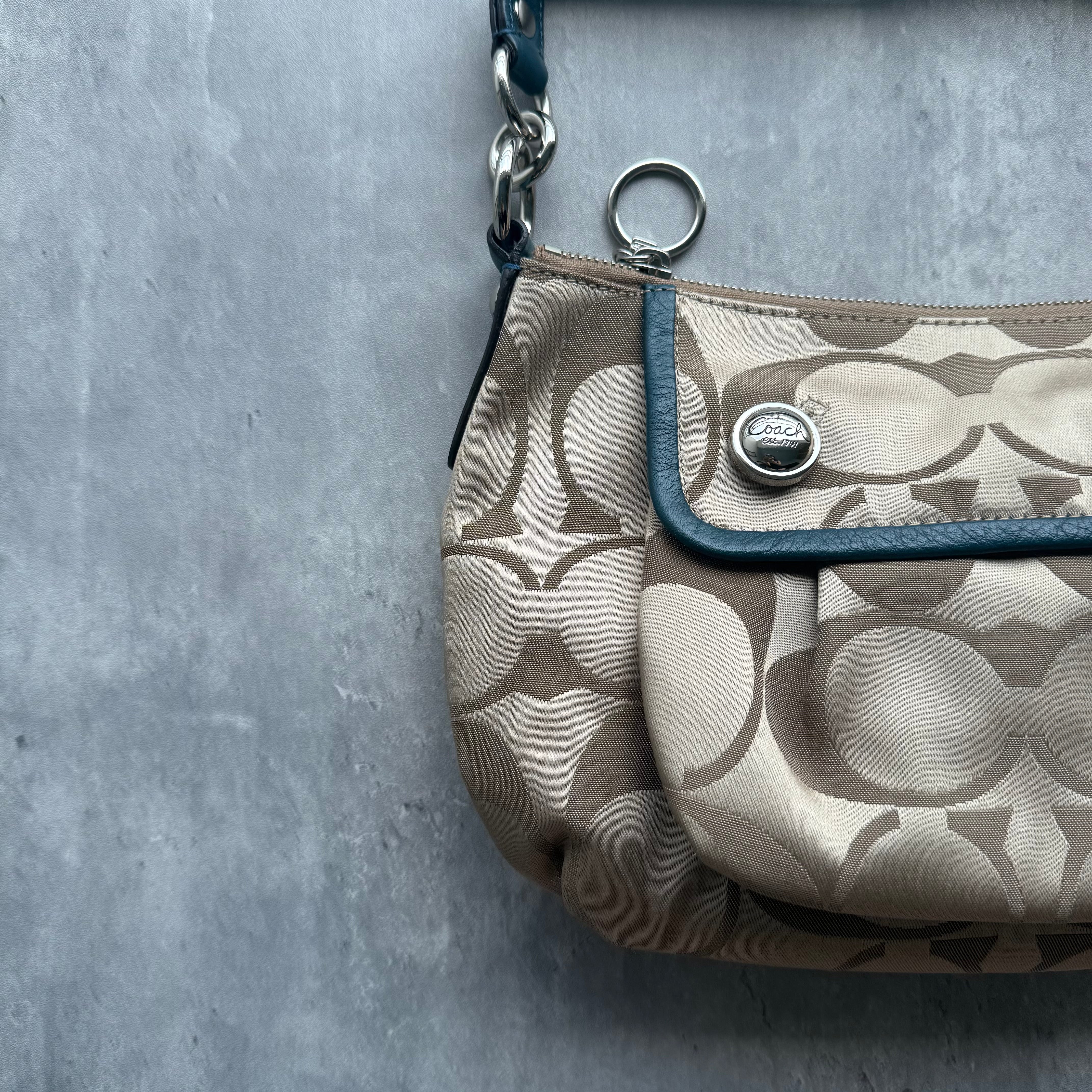 Coach 2Way Signature Shoulder Bag Beige/Blue