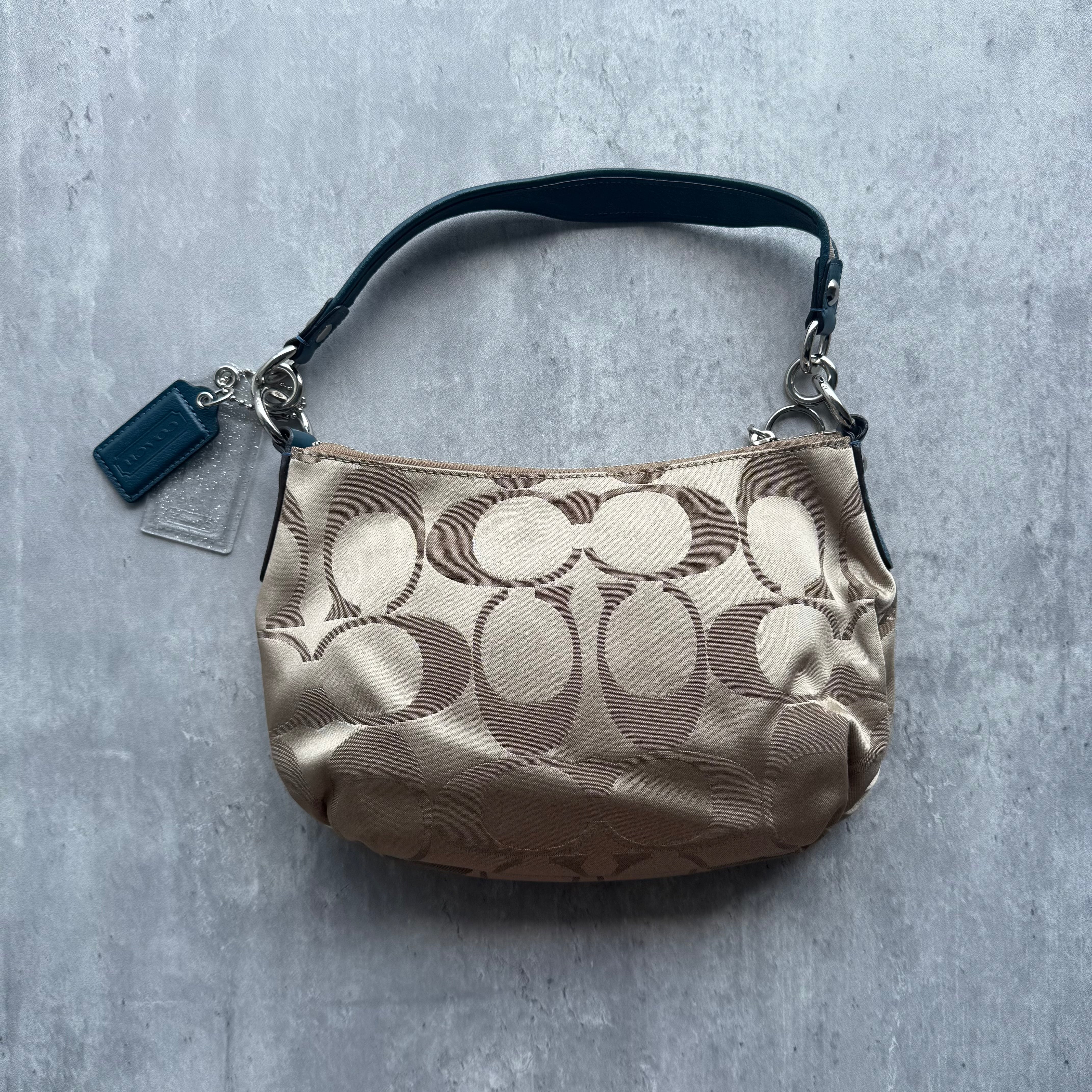 Coach 2Way Signature Shoulder Bag Beige/Blue