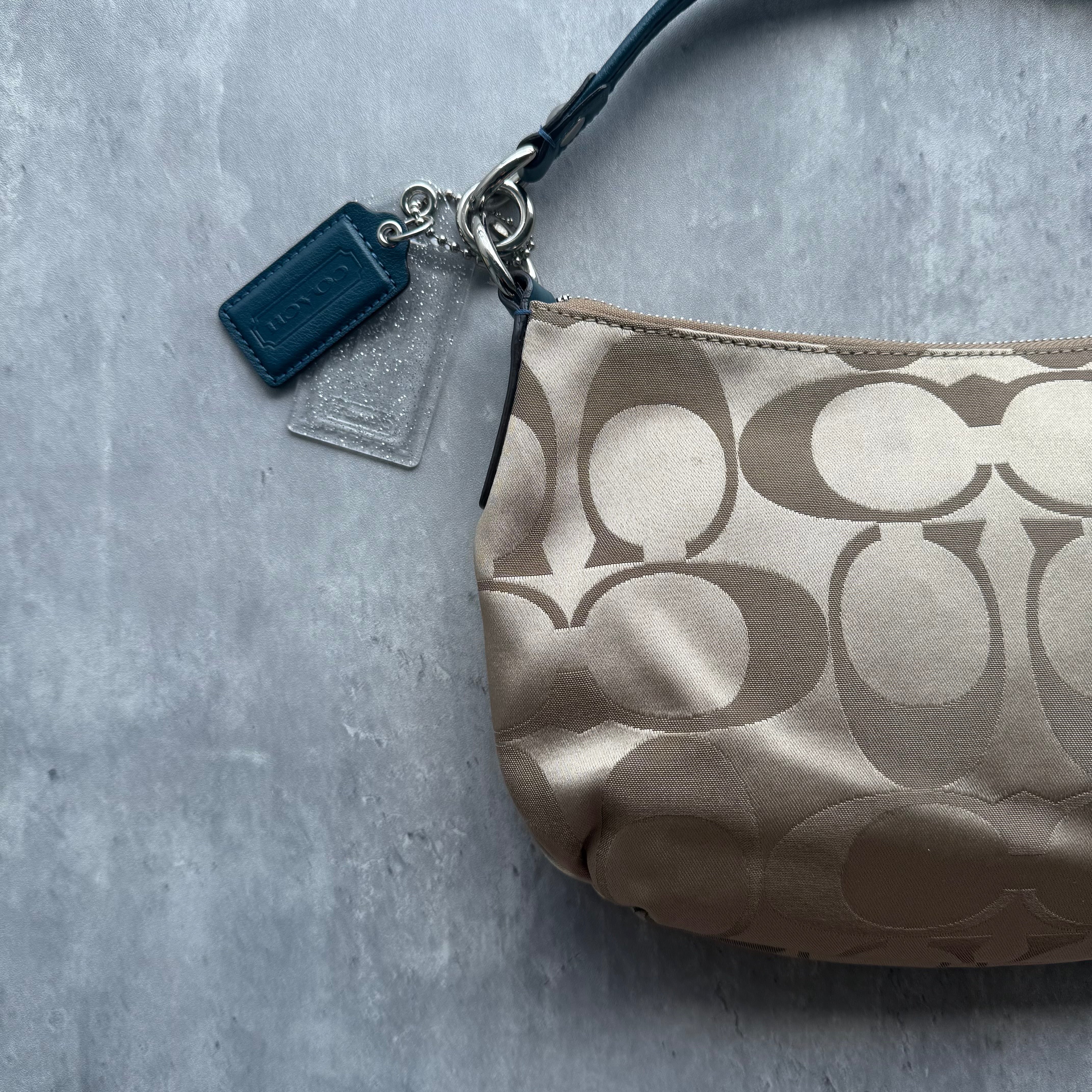 Coach 2Way Signature Shoulder Bag Beige/Blue