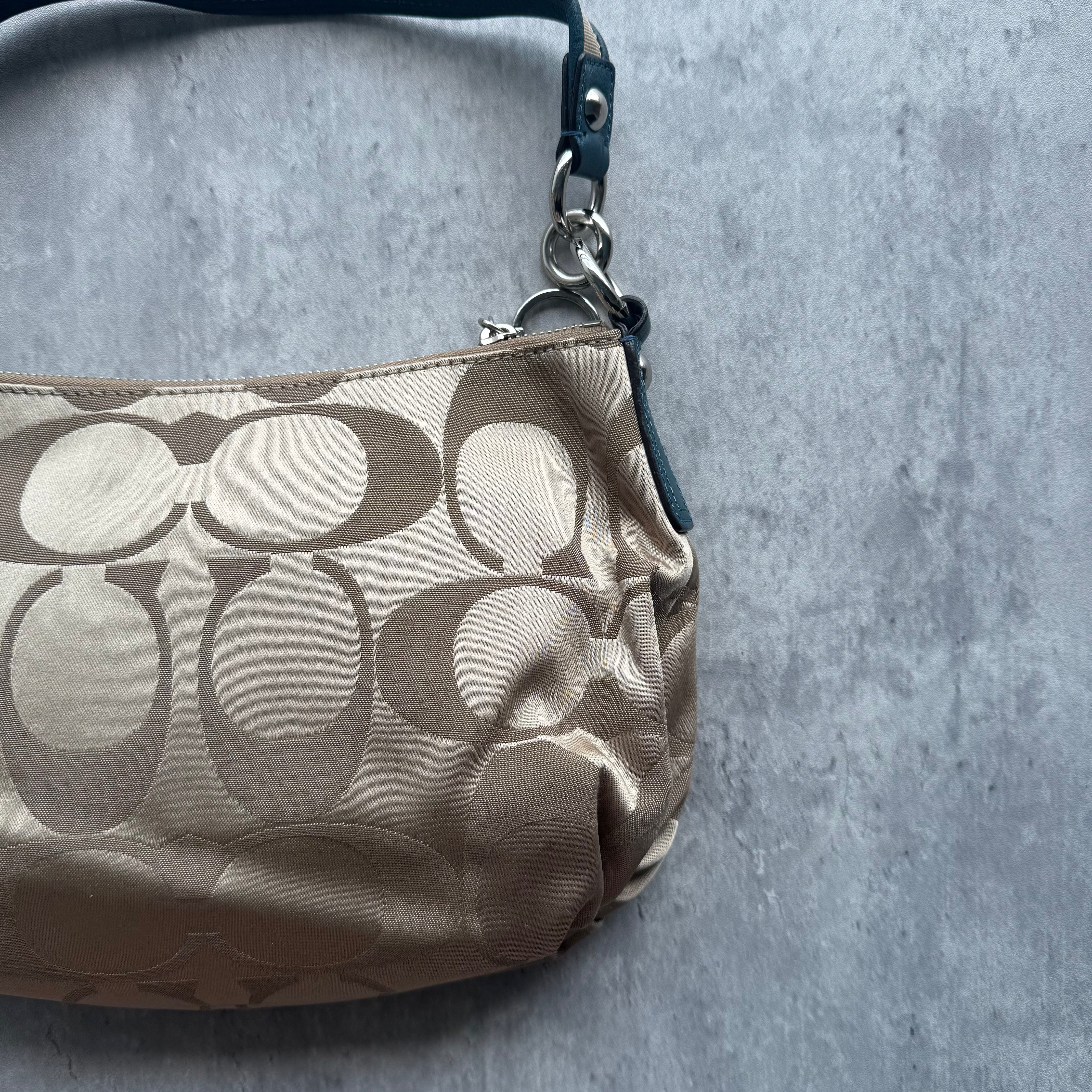 Coach 2Way Signature Shoulder Bag Beige/Blue