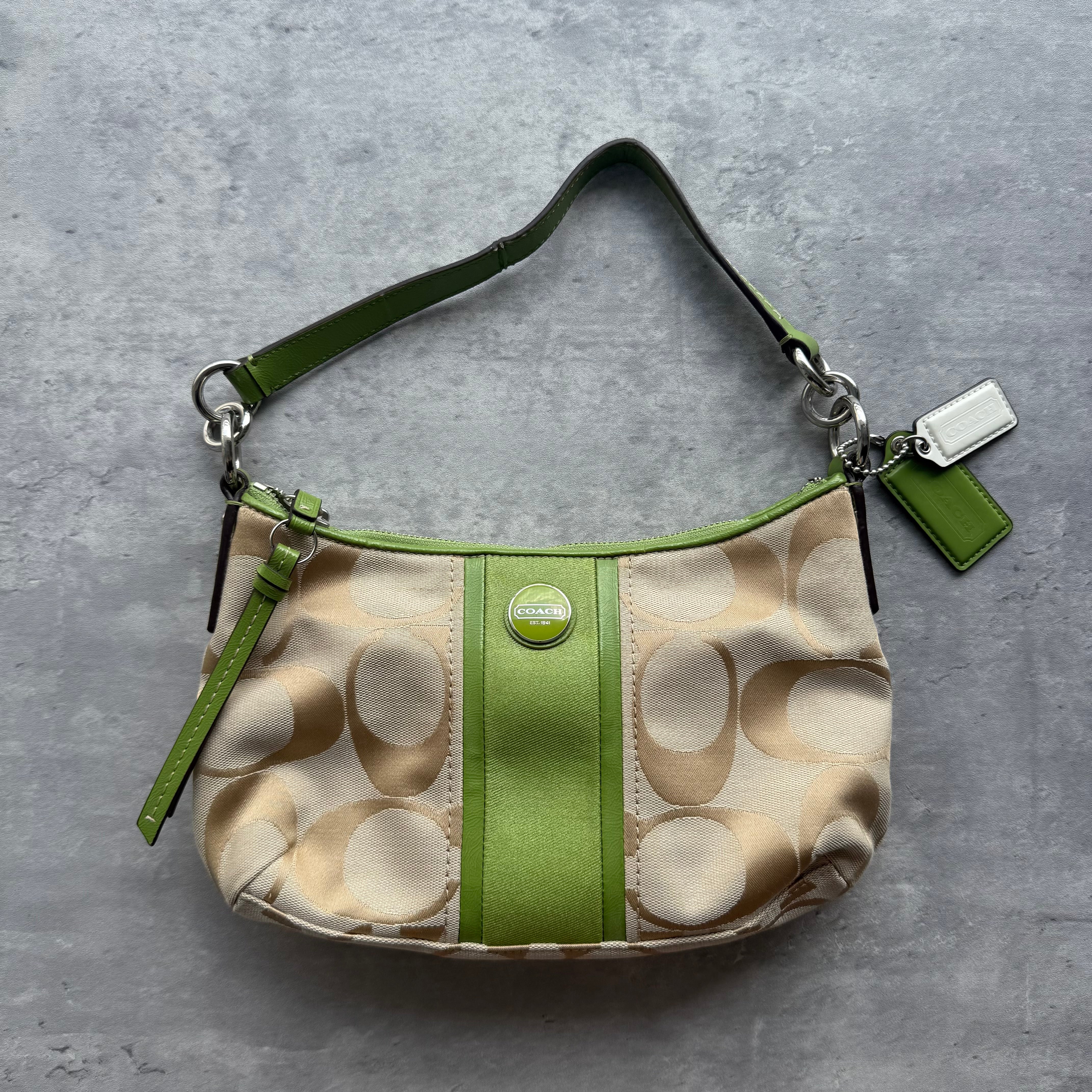 Coach 2Way Signature Stripe ShoulderBag Beige/Green