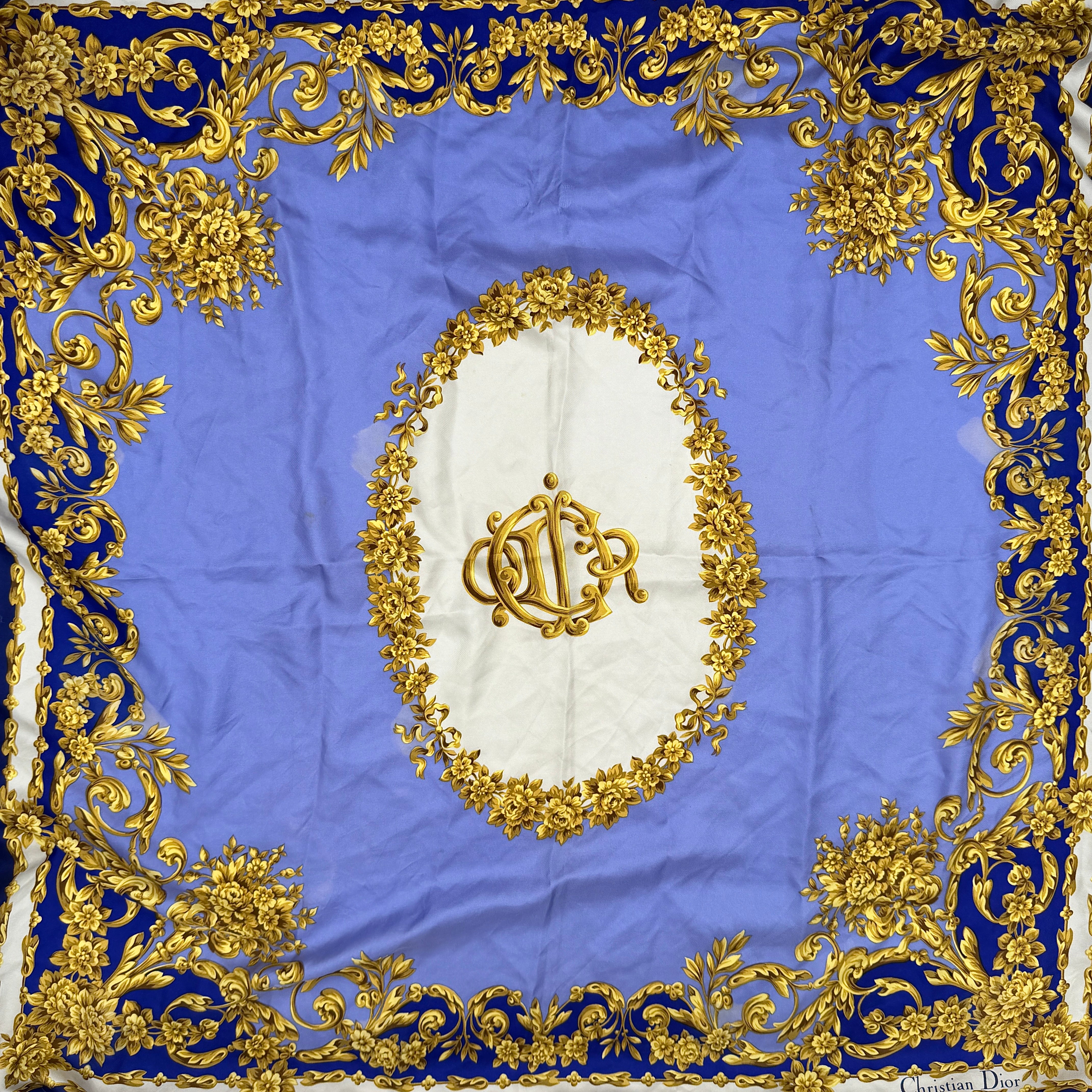 Dior Floral Silk Scarf Blue/Gold