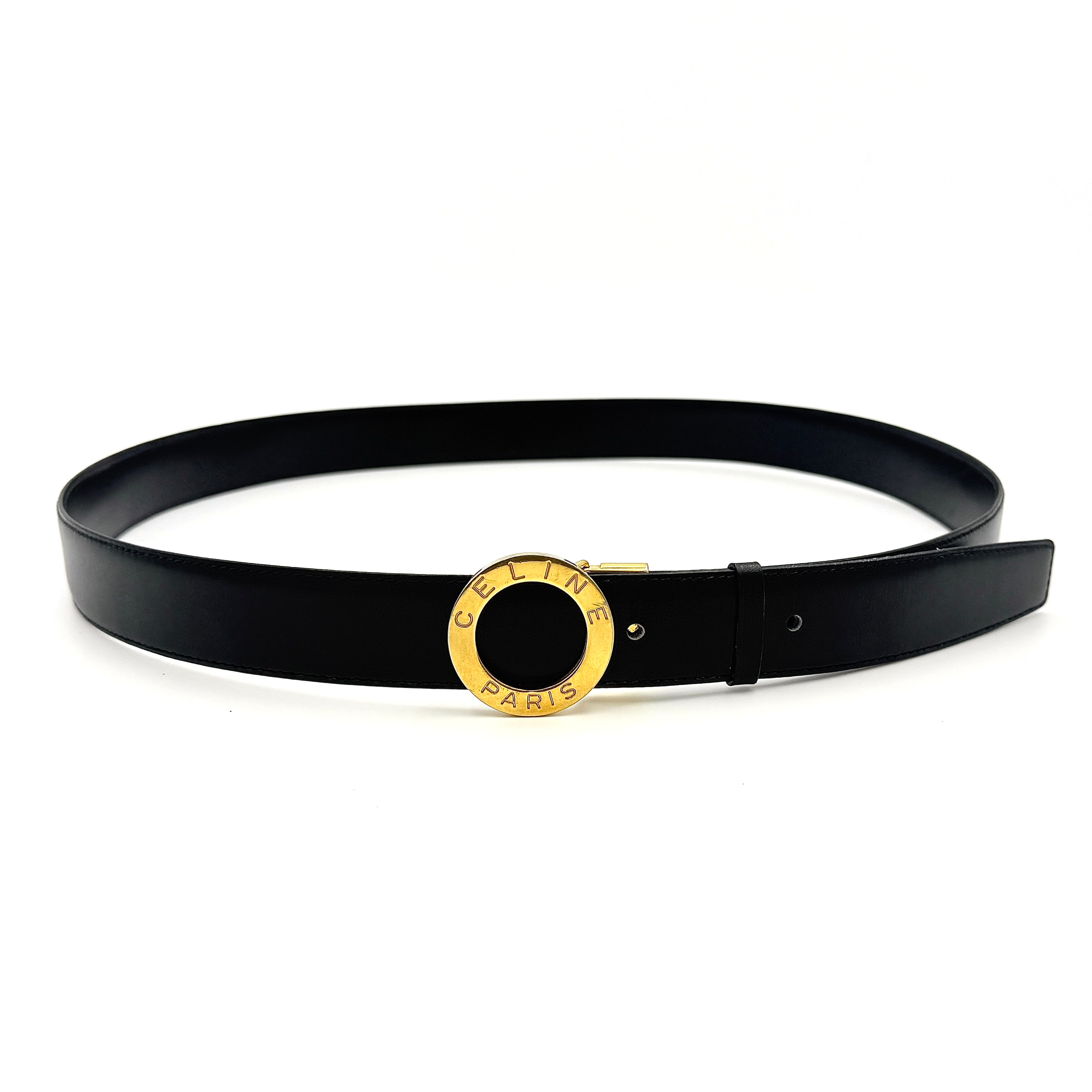 Celine Leather Buckle Belt Black/Gold