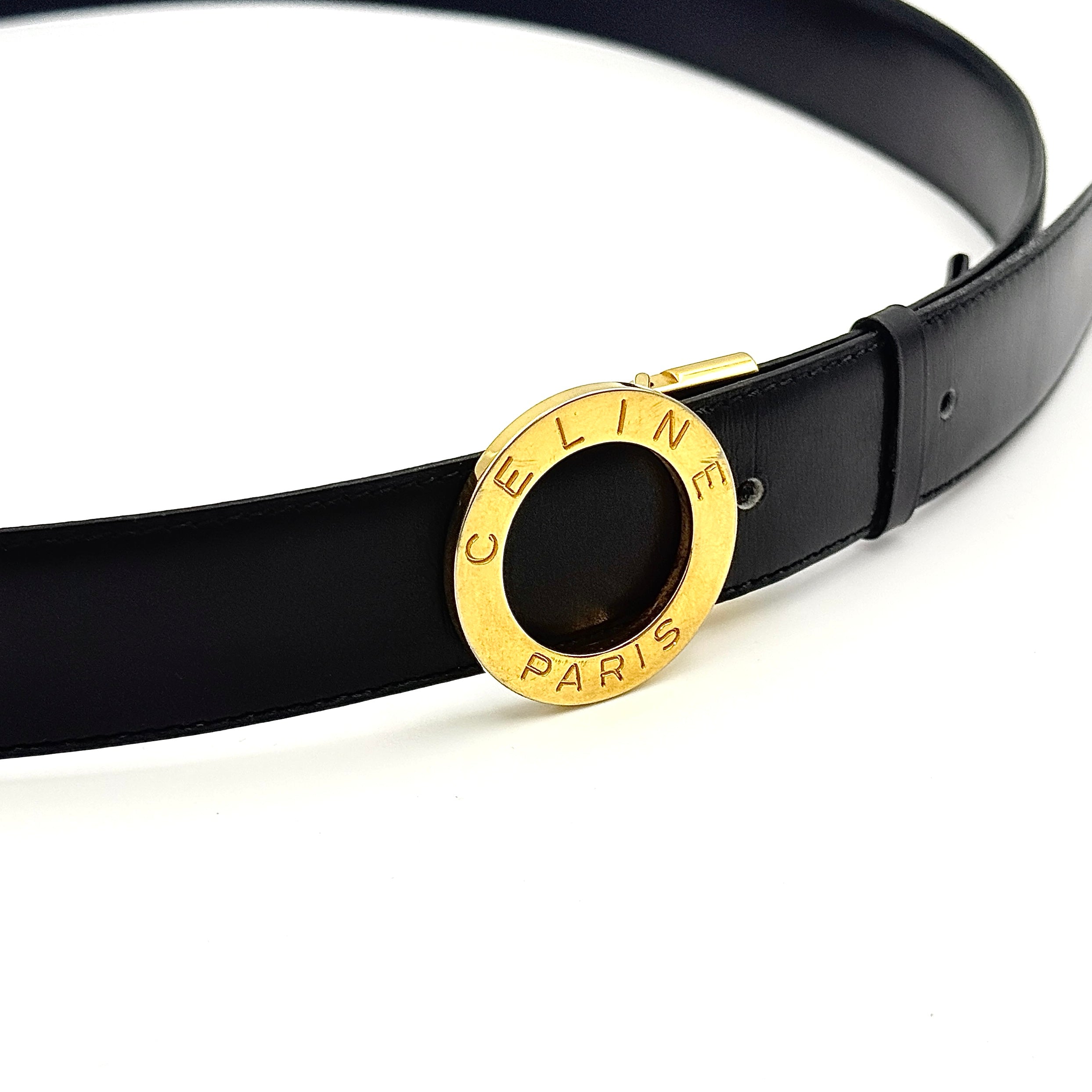 Celine Leather Buckle Belt Black/Gold