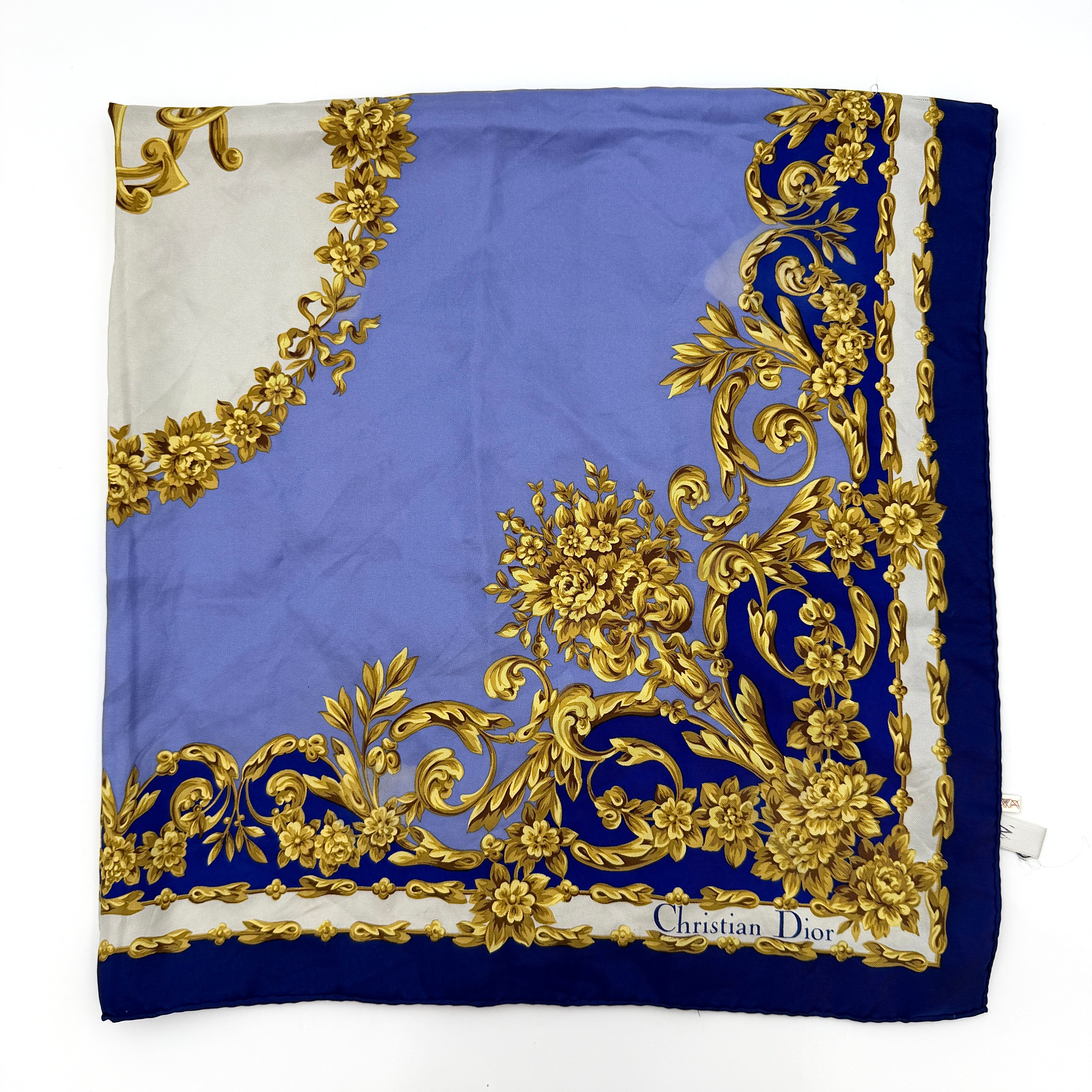 Dior Floral Silk Scarf Blue/Gold